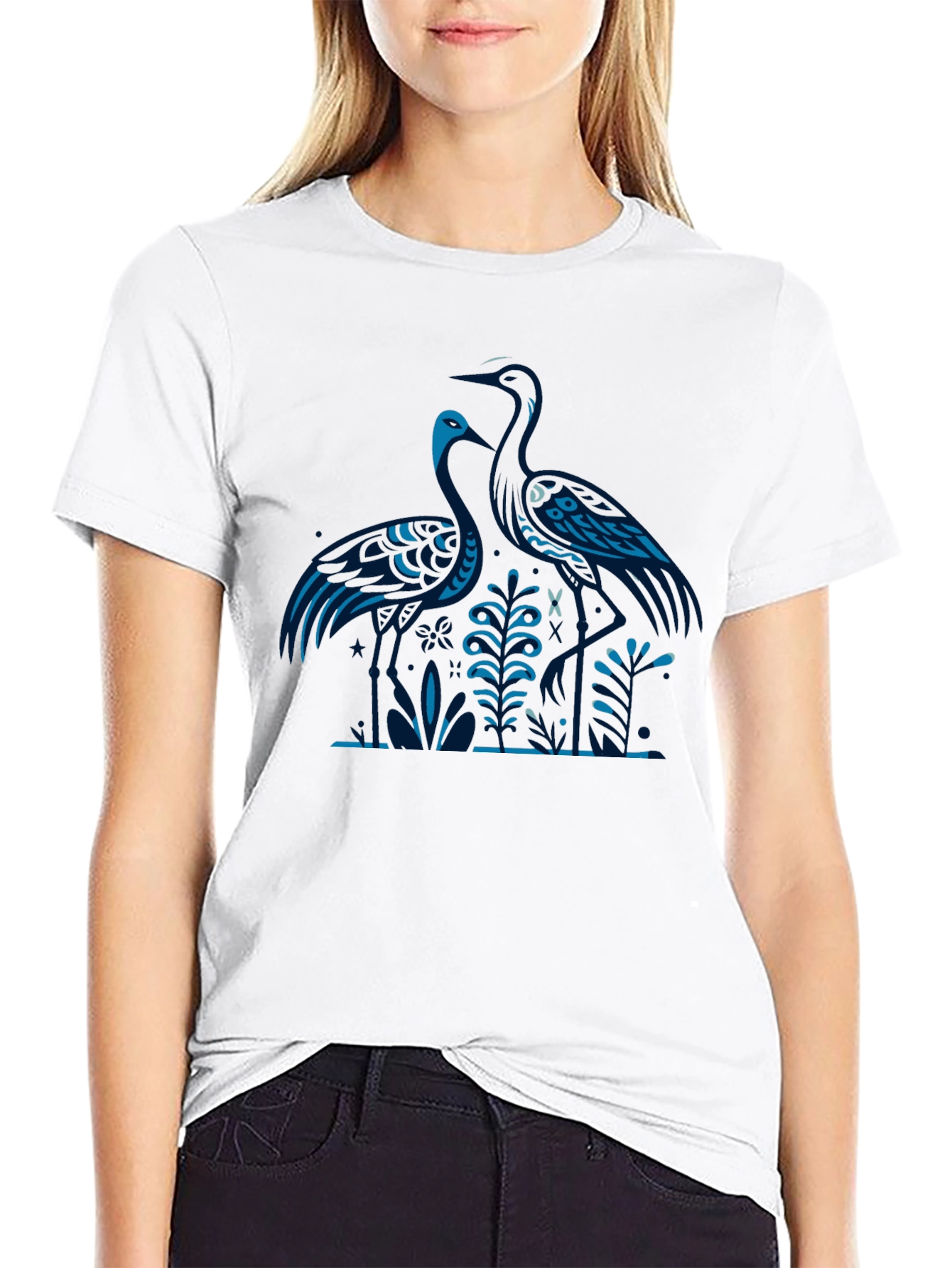 Heron Print Black T-Shirt