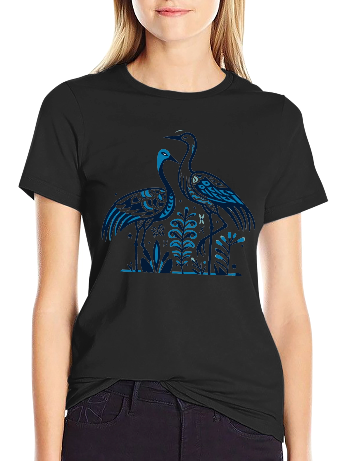 Heron Print Black T-Shirt