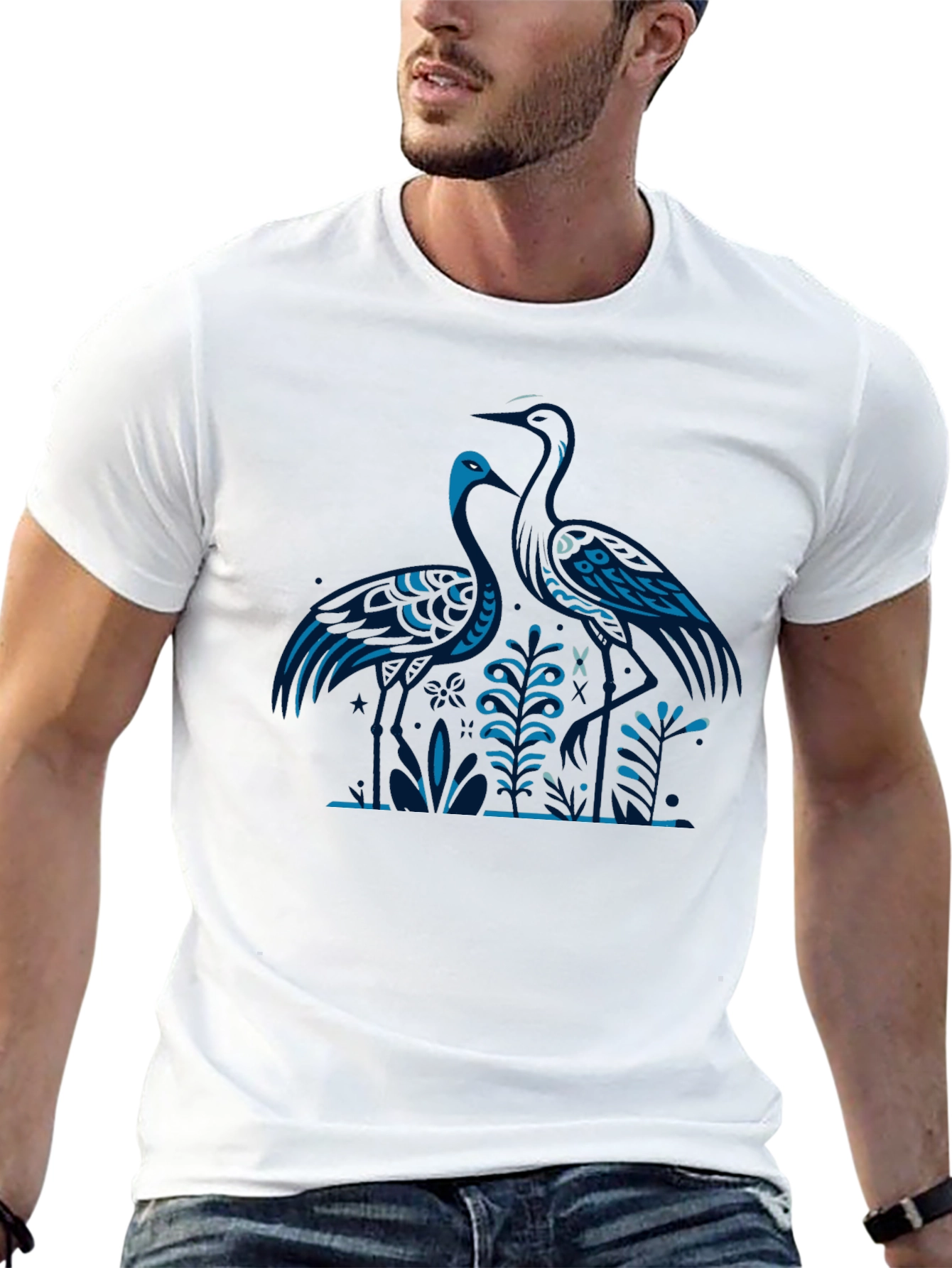 Heron Print Black T-Shirt