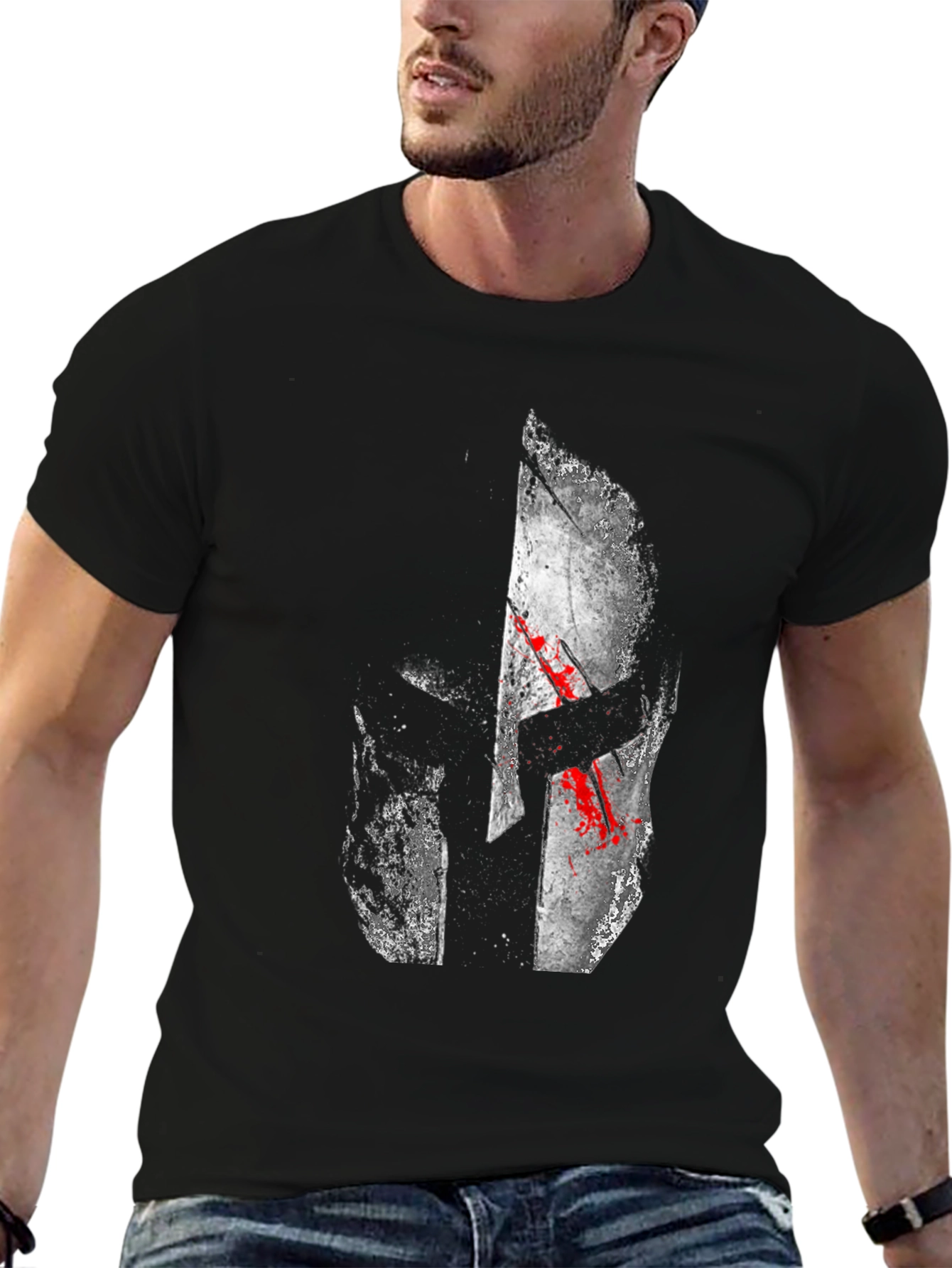 Spartan Helmet Graphic T-Shirt - Black