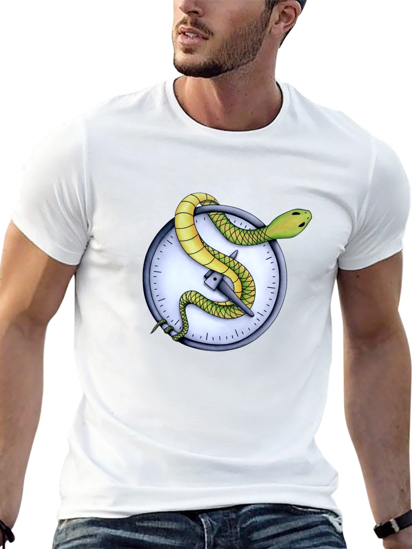 Snake Clock Graphic Tee - Unique Mens T-Shirt