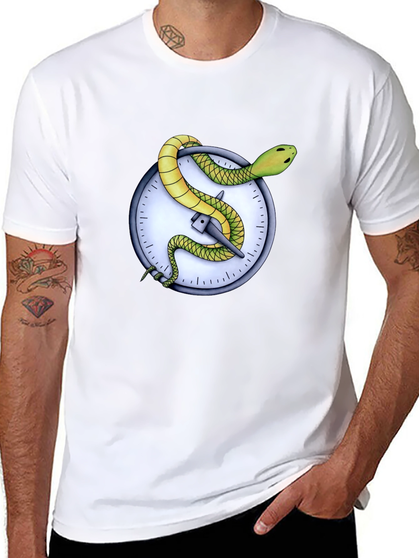 Snake Clock Graphic Tee - Unique Mens T-Shirt