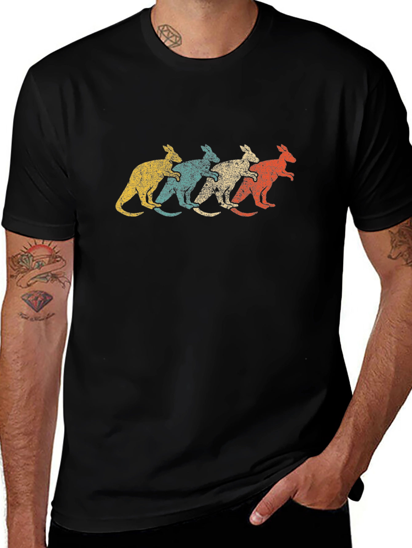 Retro Kangaroo T-Shirt - Distressed Style Tee