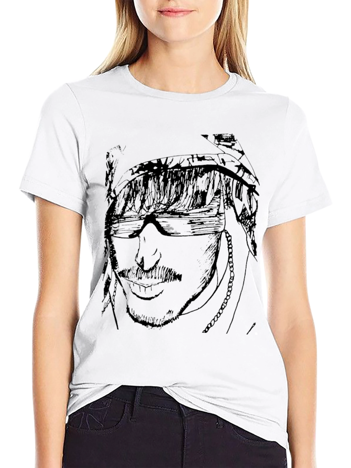 Black T-Shirt with Sketch Portrait Design