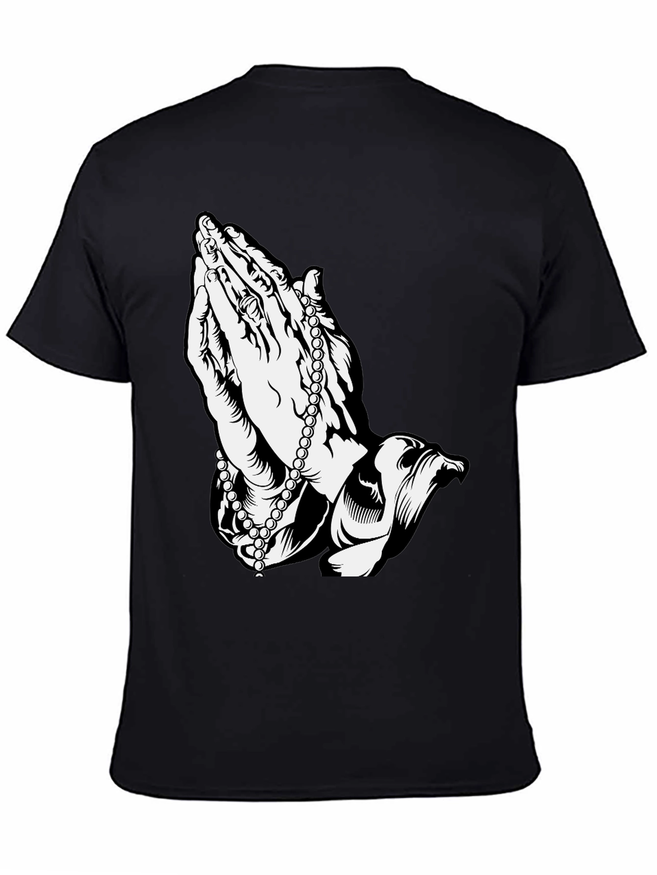 Praying Hands Rosary Black T-Shirt