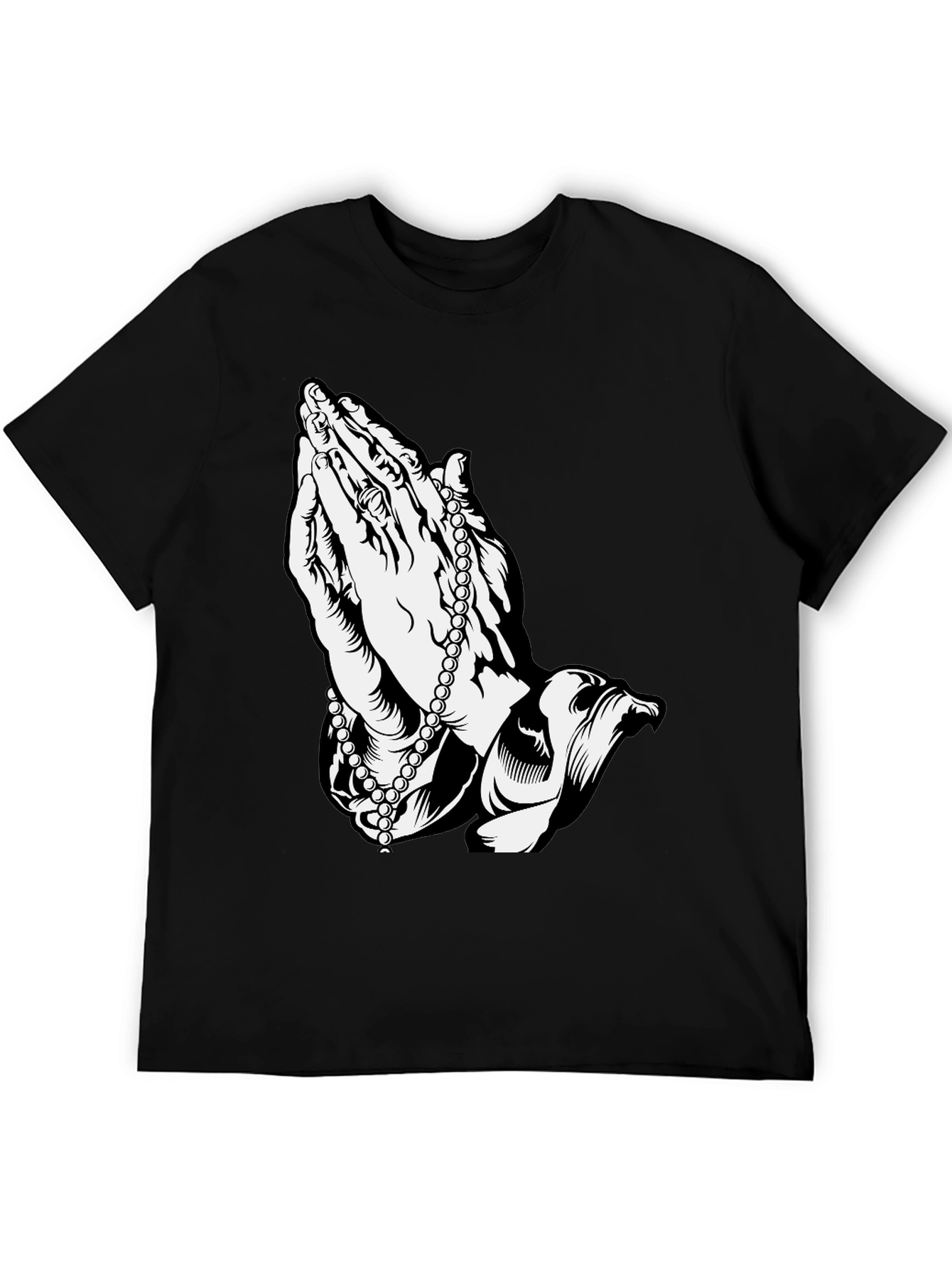 Praying Hands Rosary Black T-Shirt