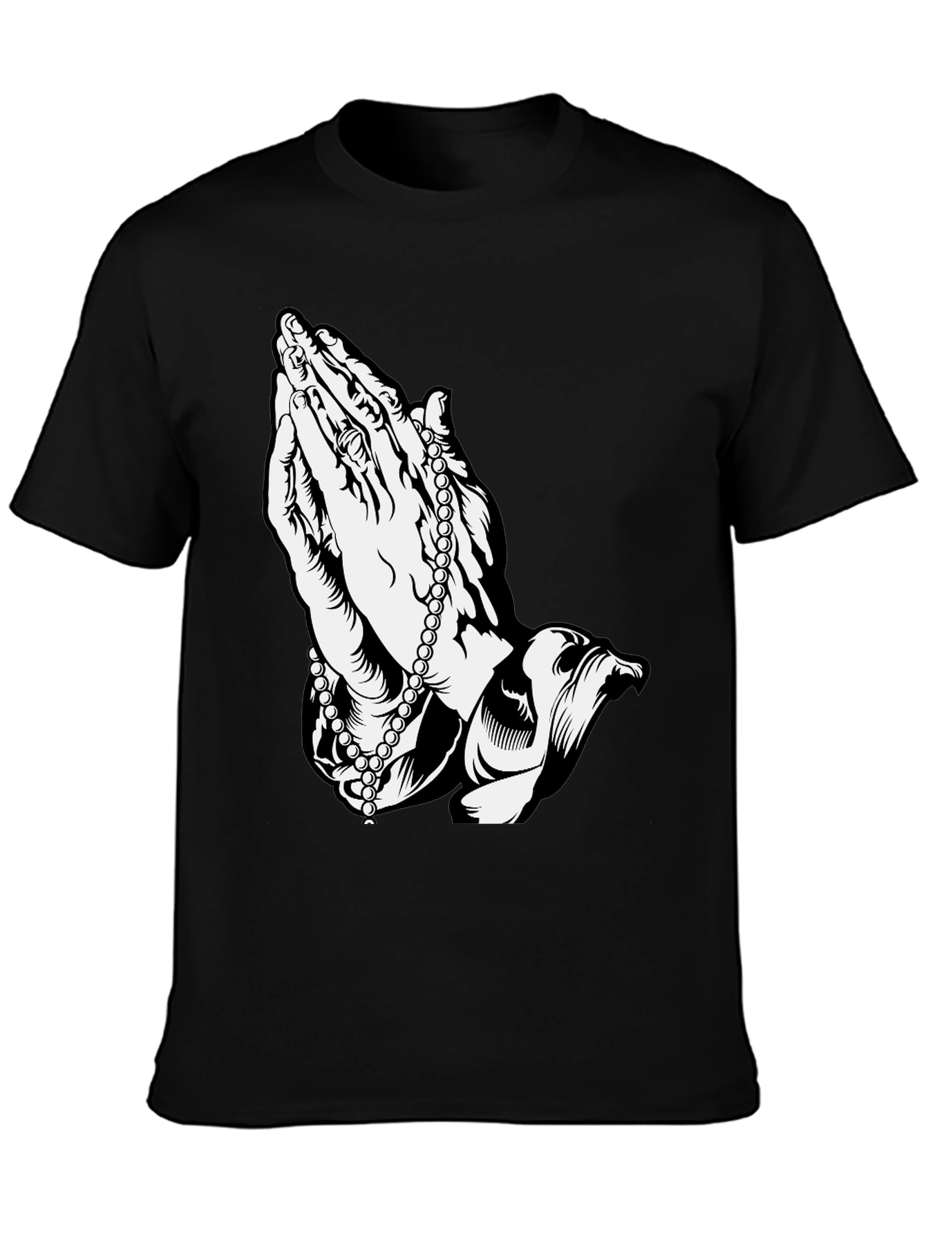 Praying Hands Rosary Black T-Shirt