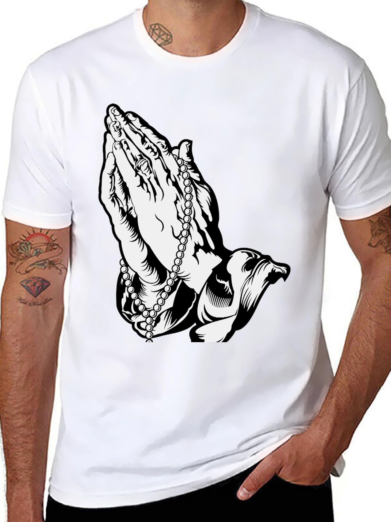 Praying Hands Rosary Black T-Shirt