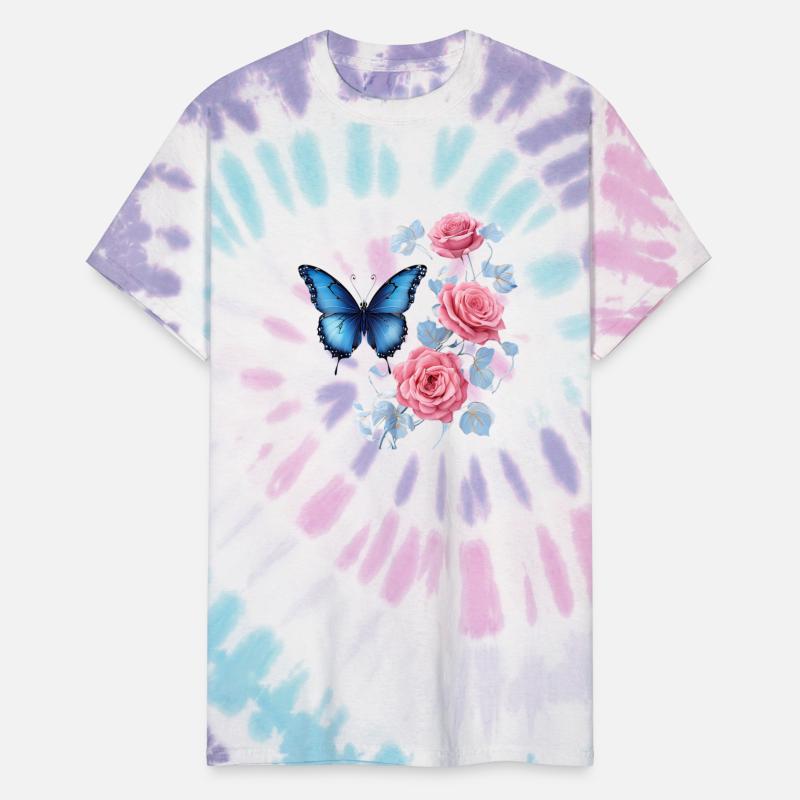 Blue Butterfly and Pink Roses