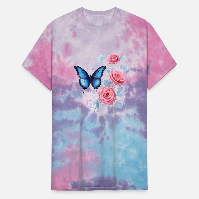 Blue Butterfly and Pink Roses