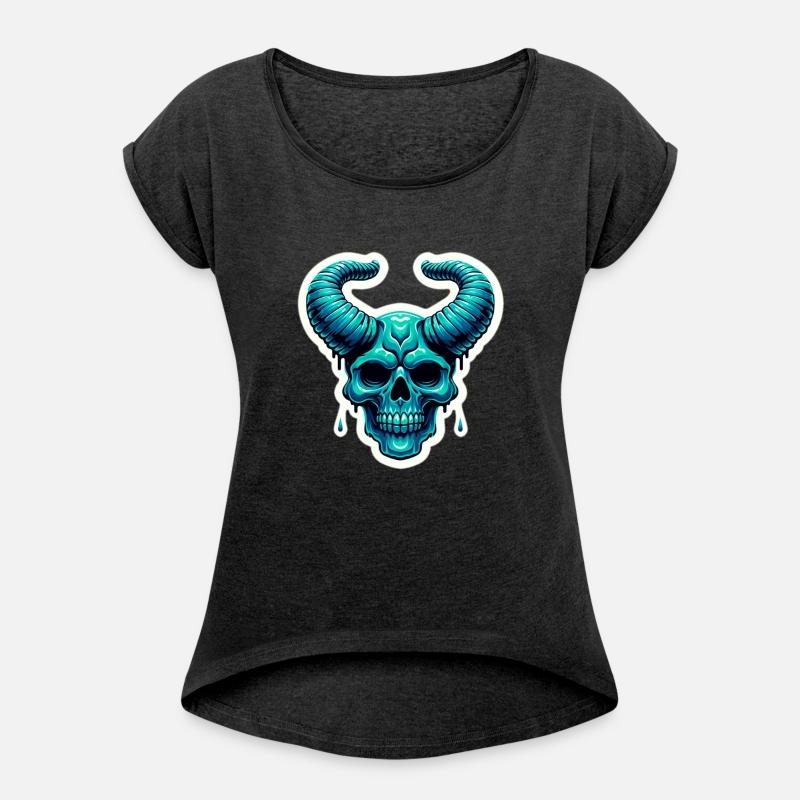 Blue-Green Aqua Horned Skull, blue-green aqua