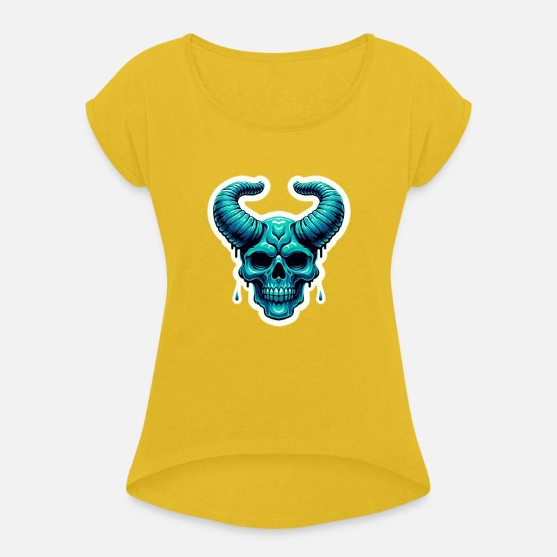 Blue-Green Aqua Horned Skull, blue-green aqua