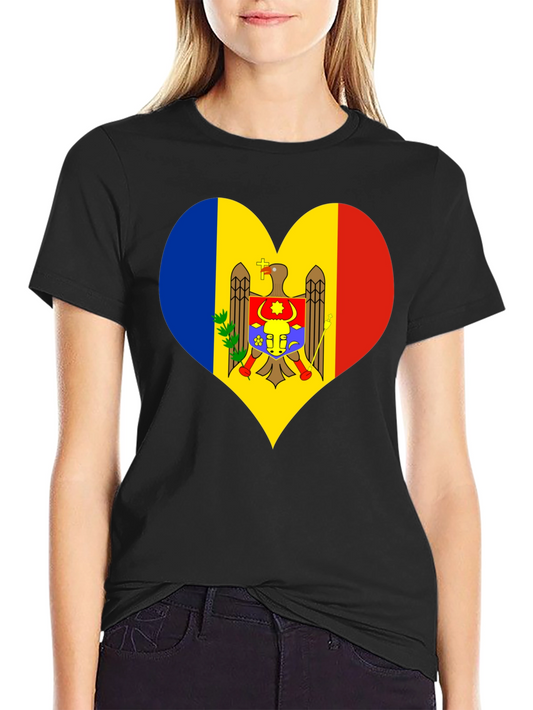 Moldova Flag Heart T-Shirt Black Tee