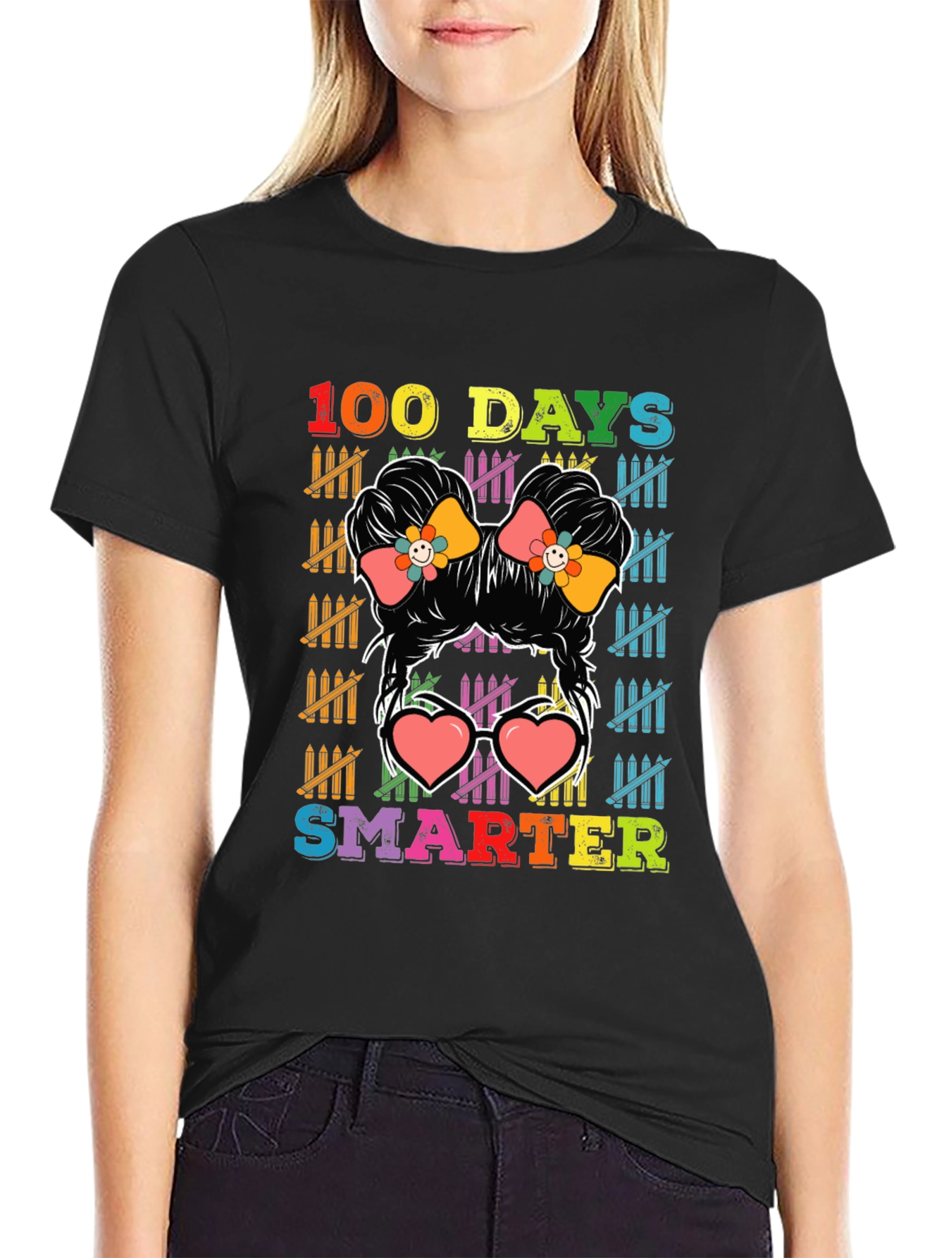 100 Days Smarter Messy Bun T-Shirt