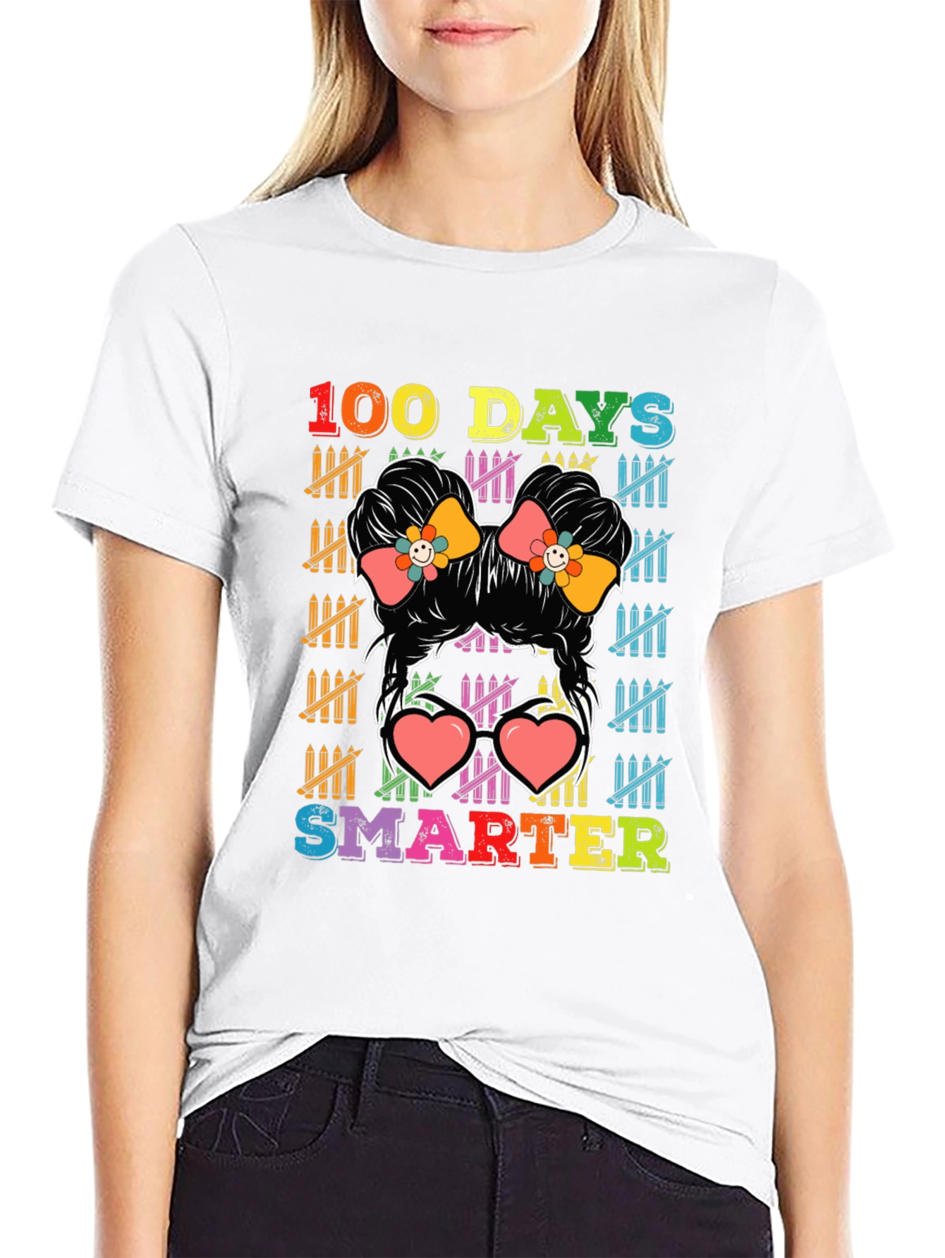 100 Days Smarter Messy Bun T-Shirt
