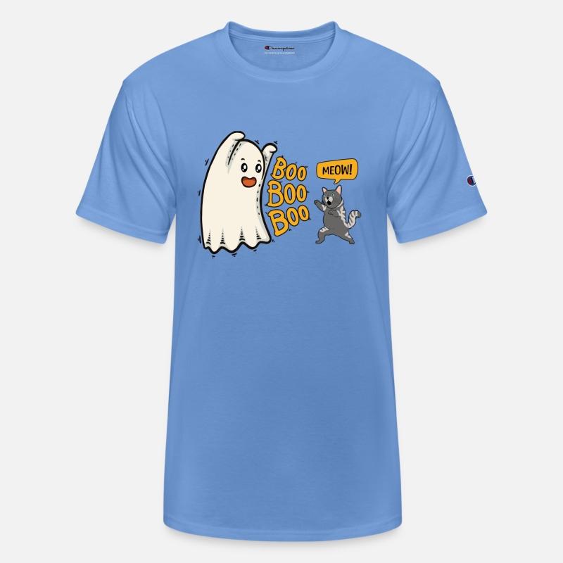 Boo! Funny Halloween ghost with fighting cat