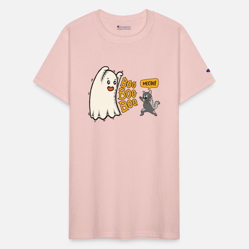 Boo! Funny Halloween ghost with fighting cat
