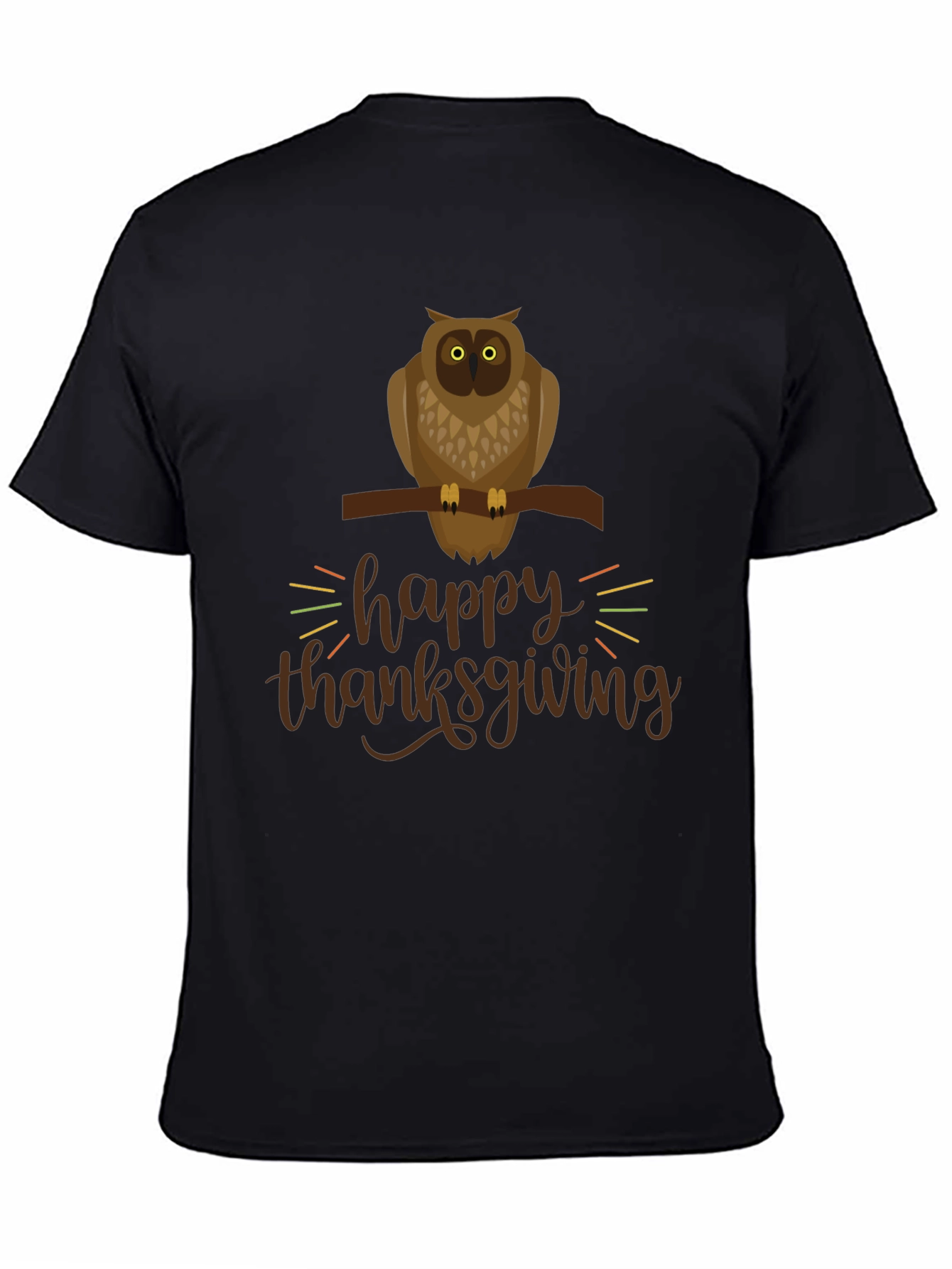 Happy Thanksgiving Owl Graphic Tee - Black