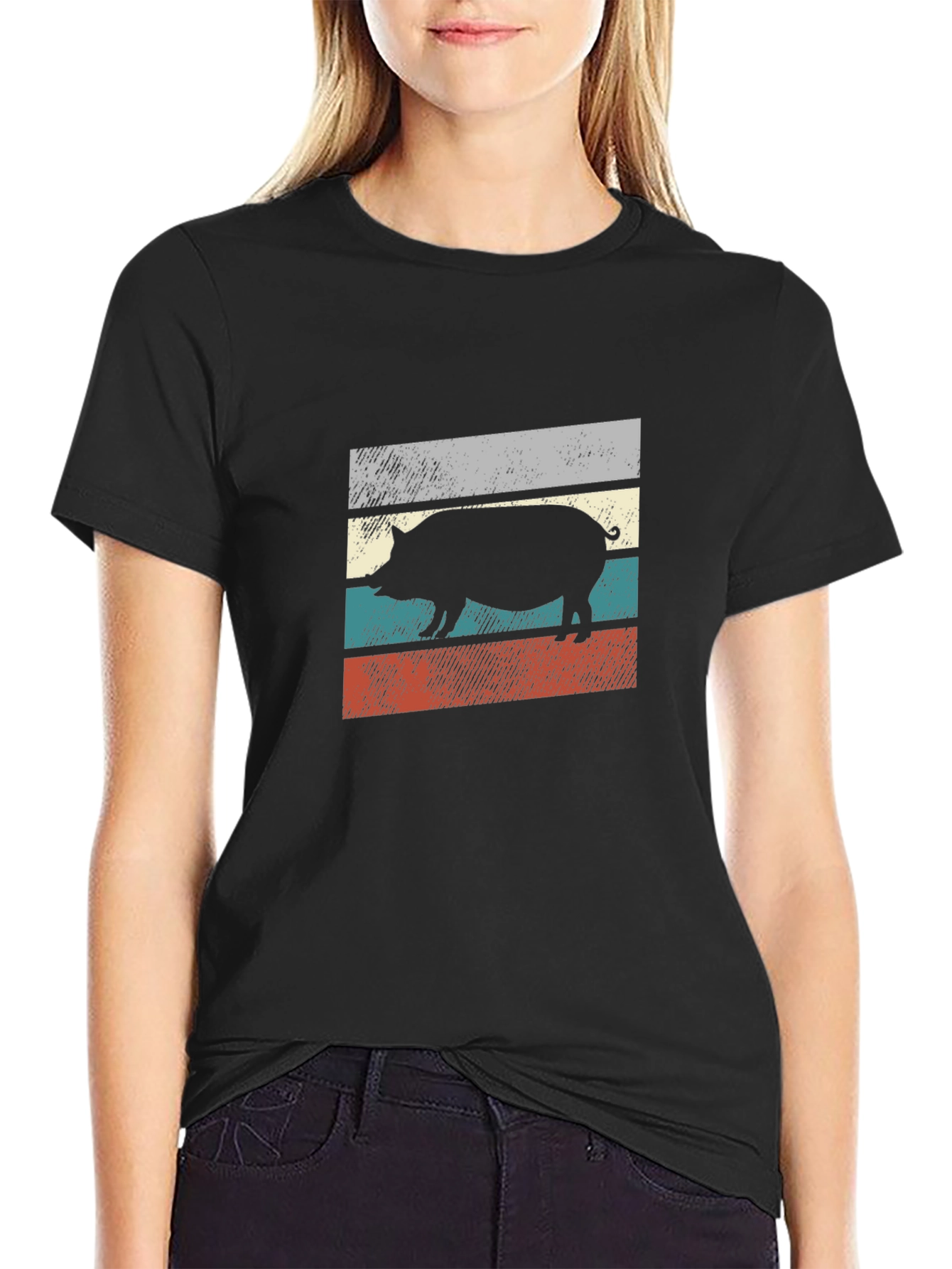 Retro Pig Silhouette Graphic T-Shirt