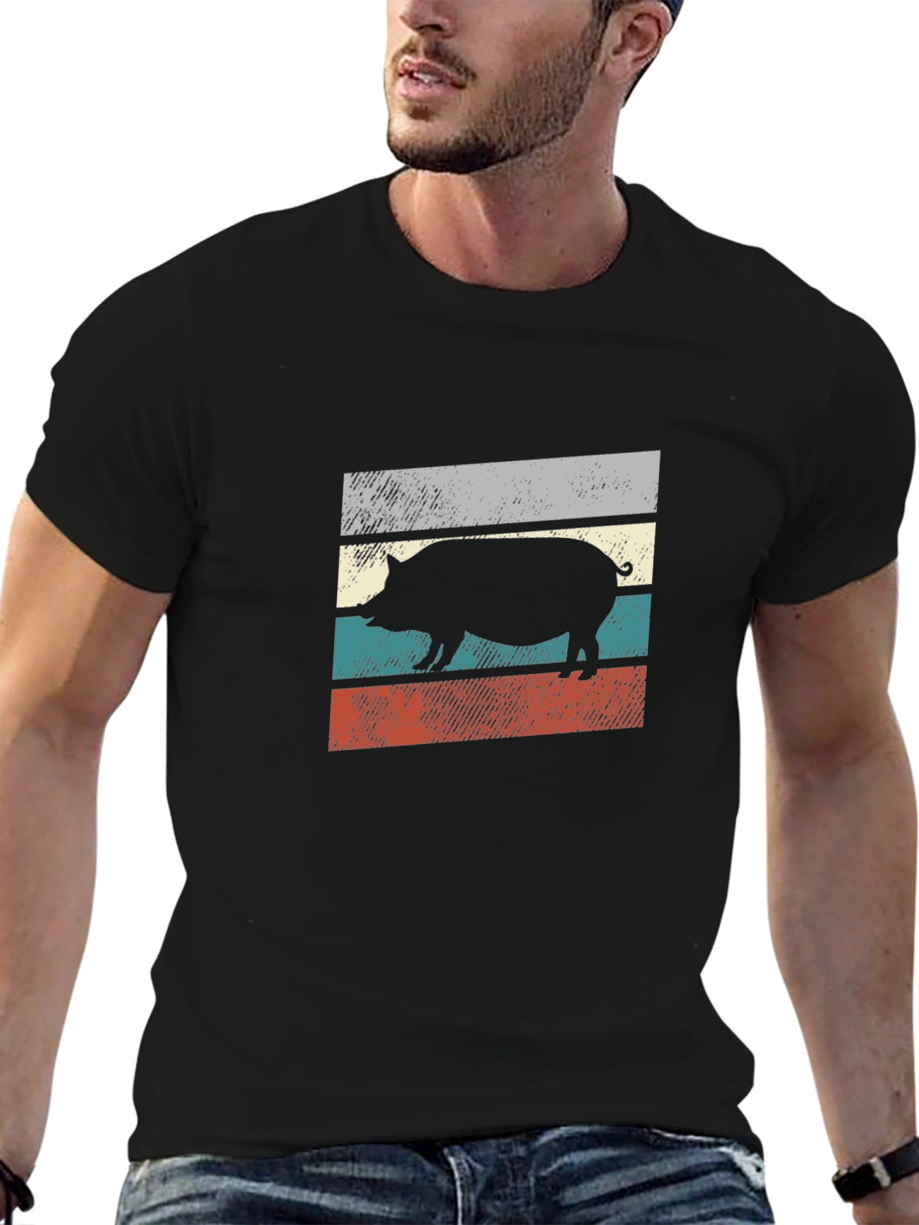Retro Pig Silhouette Graphic T-Shirt