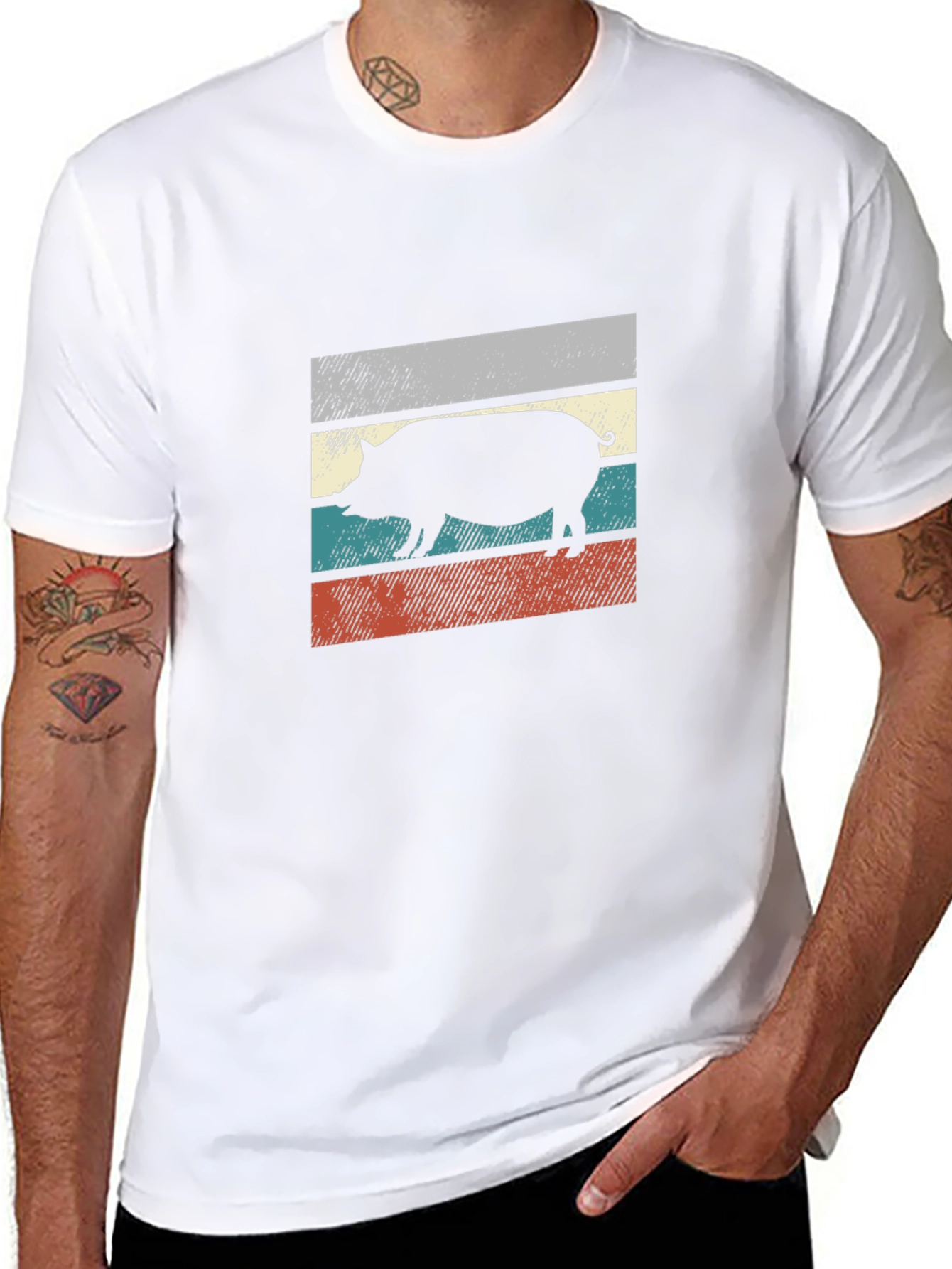 Retro Pig Silhouette Graphic T-Shirt