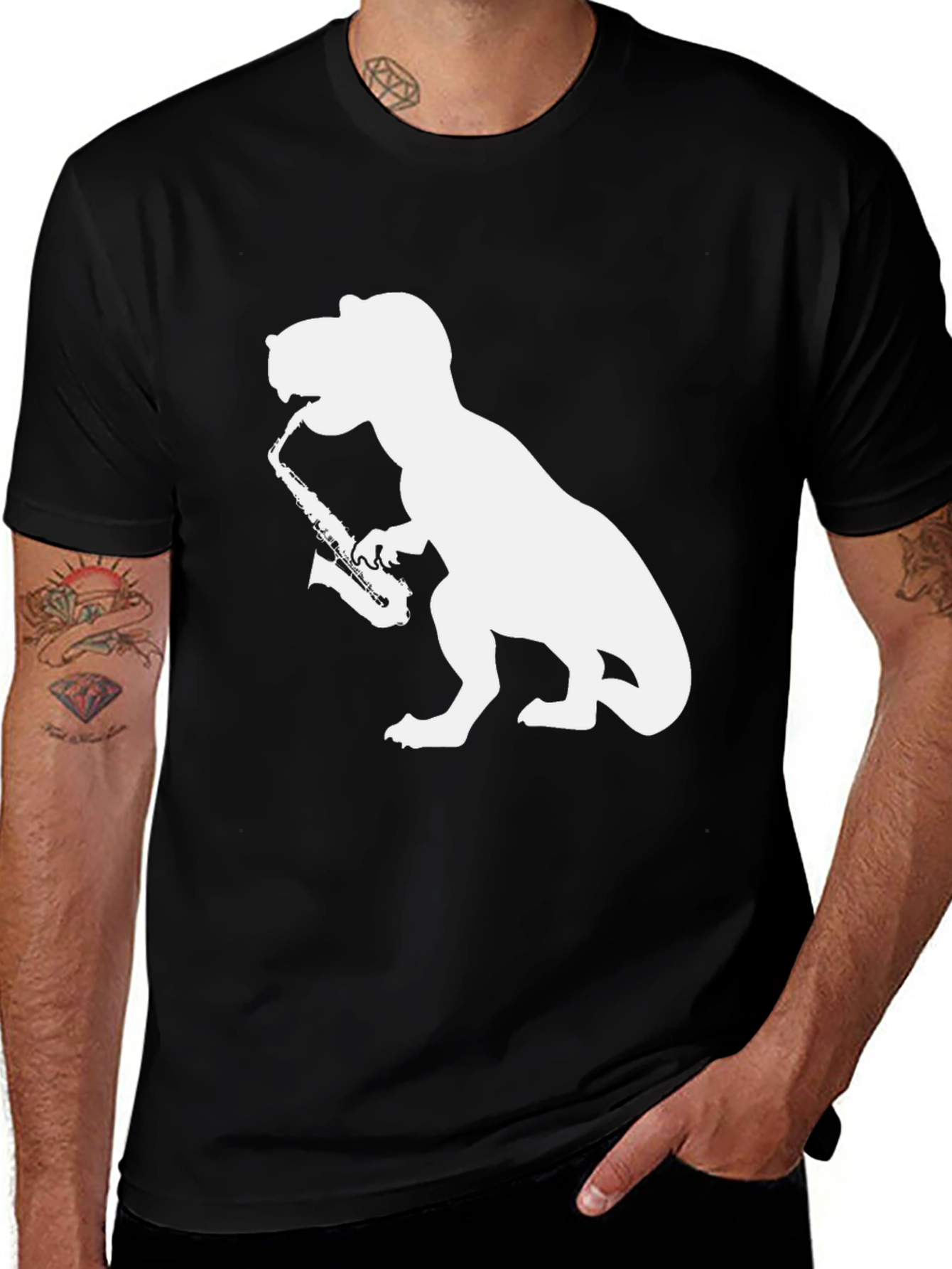 T-Rex Saxophone Mens Black Graphic Tee