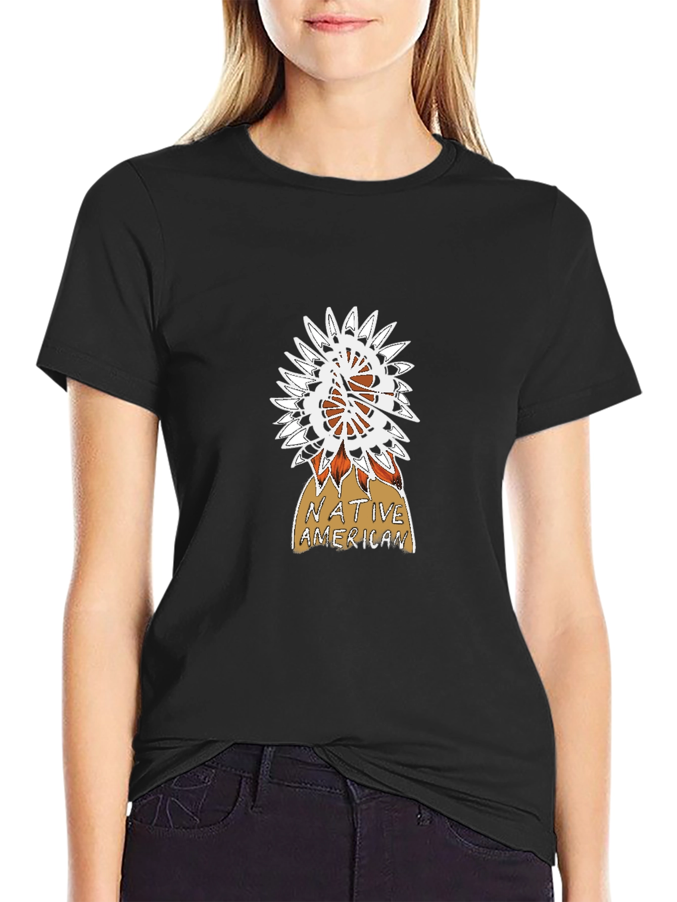 Native American Graphic Print Black T-Shirt