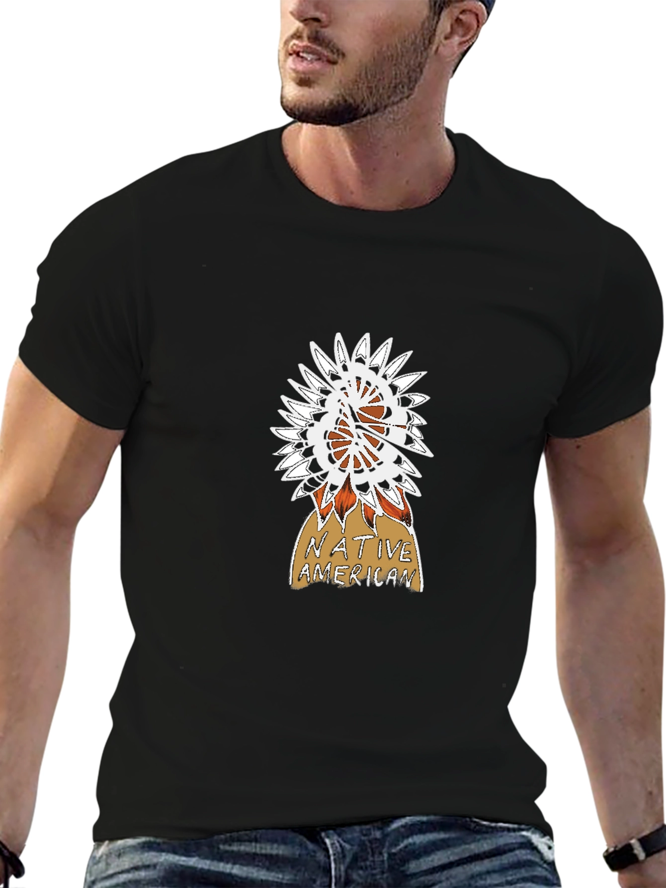 Native American Graphic Print Black T-Shirt