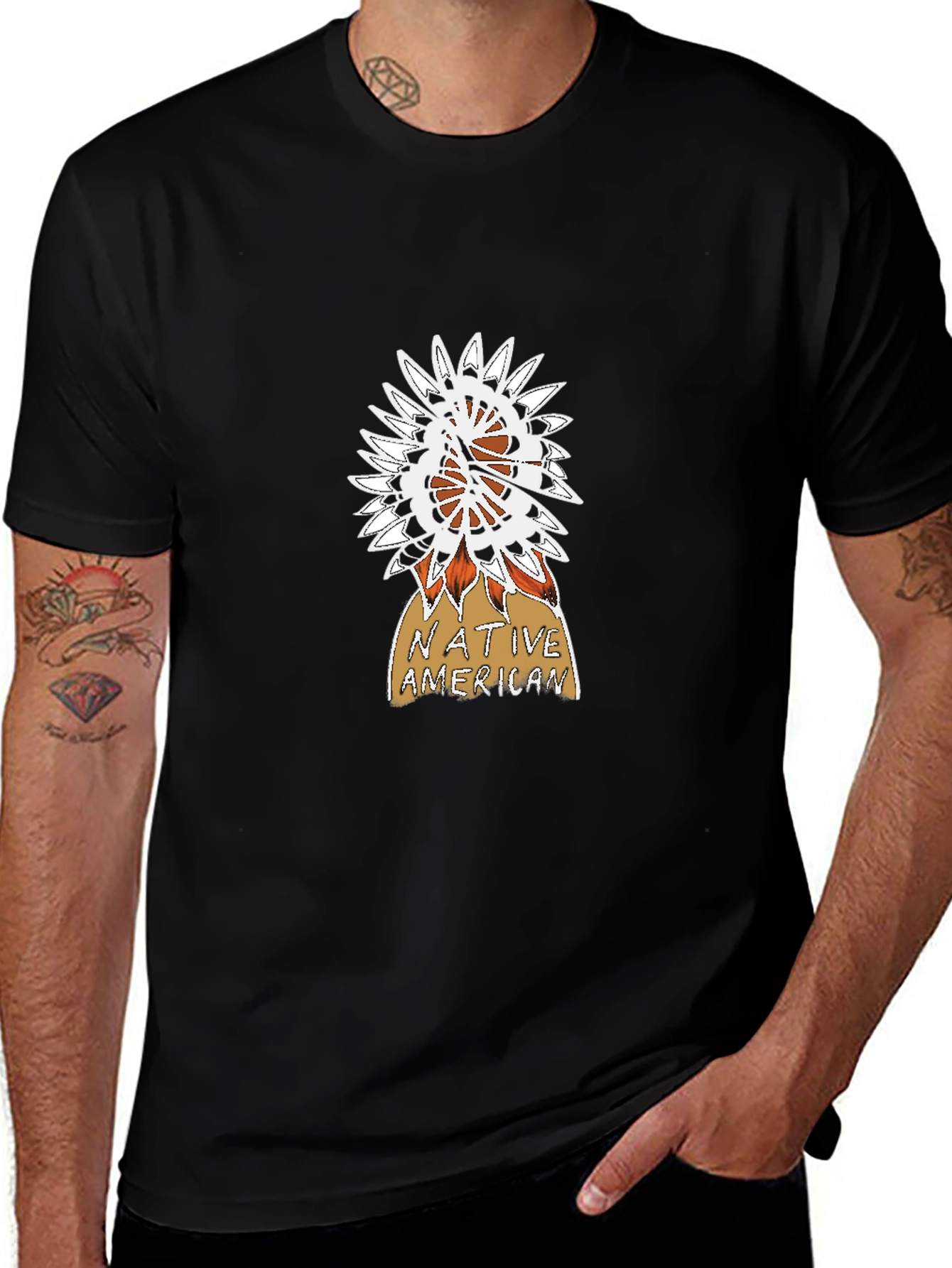 Native American Graphic Print Black T-Shirt