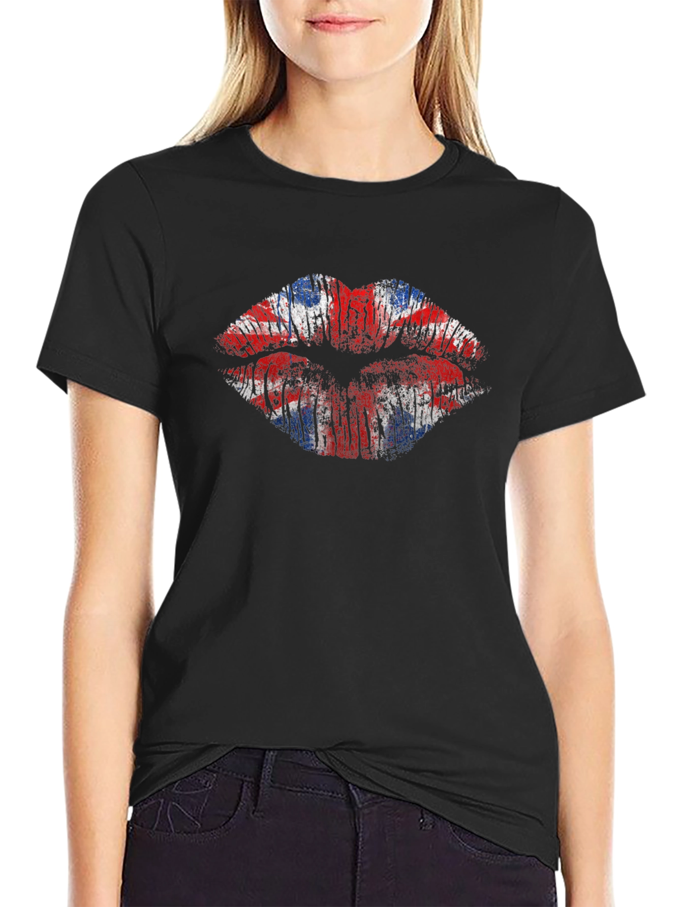 Union Jack Lips Graphic Black Tee