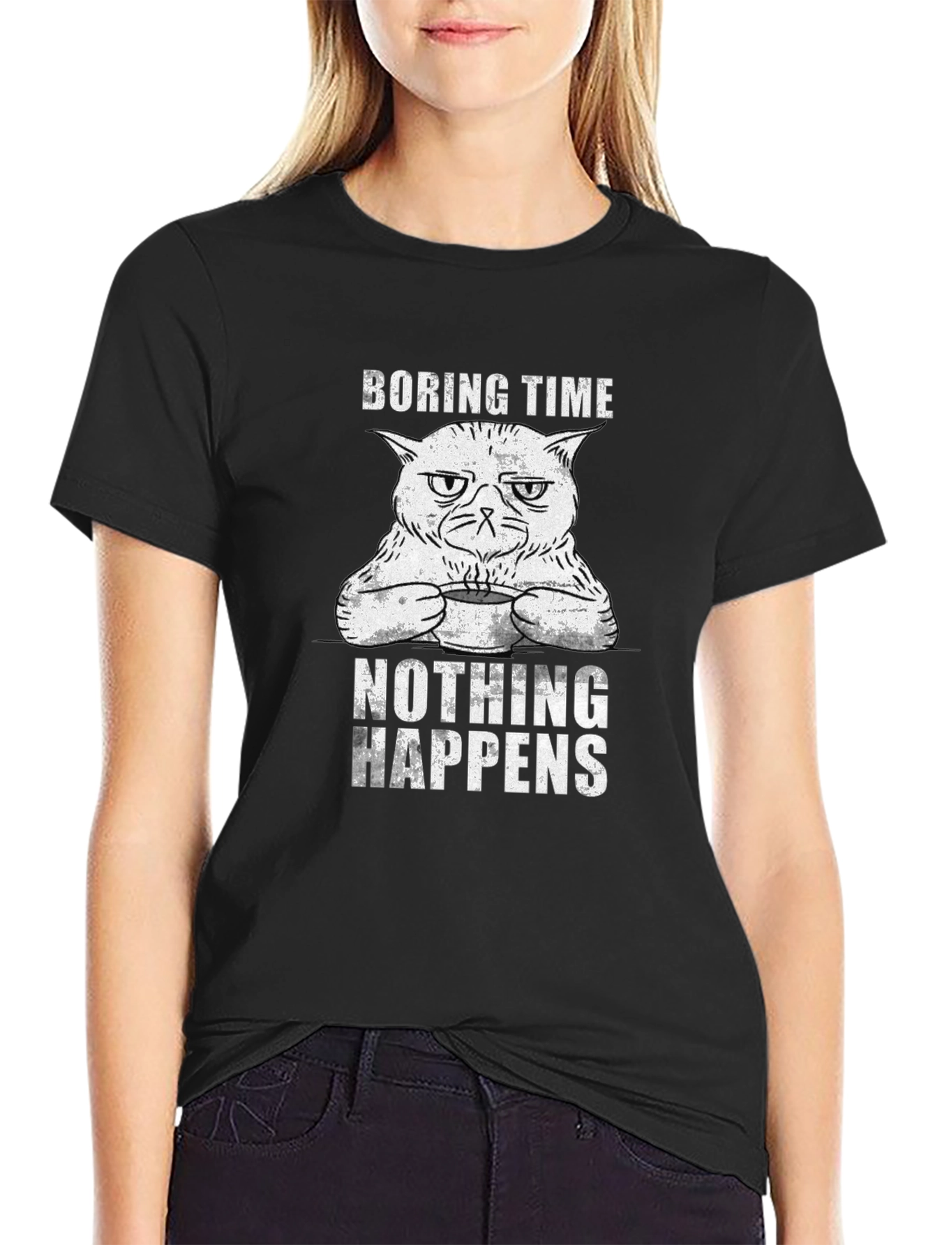 Boring Time Cat Graphic T-Shirt