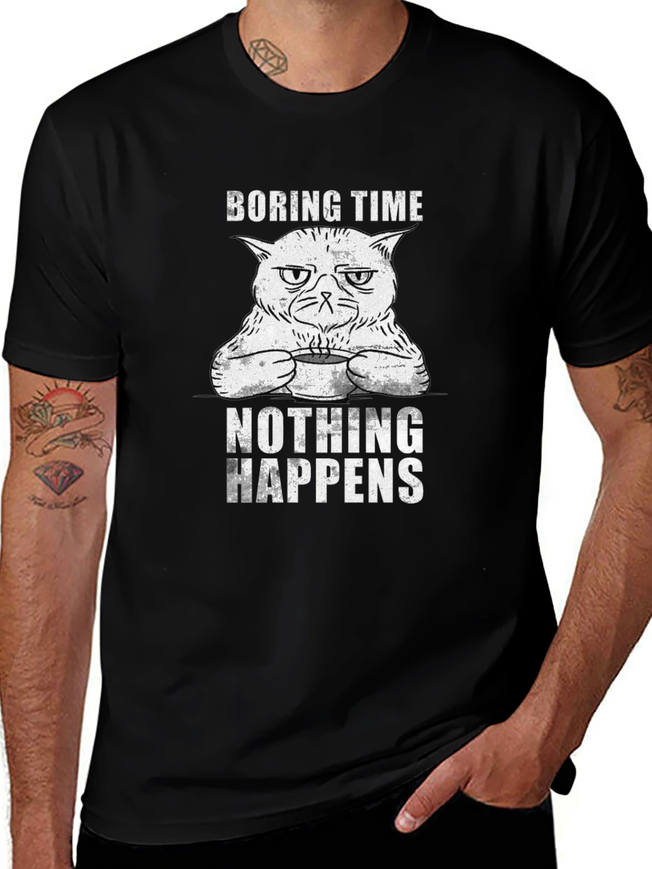 Boring Time Cat Graphic T-Shirt