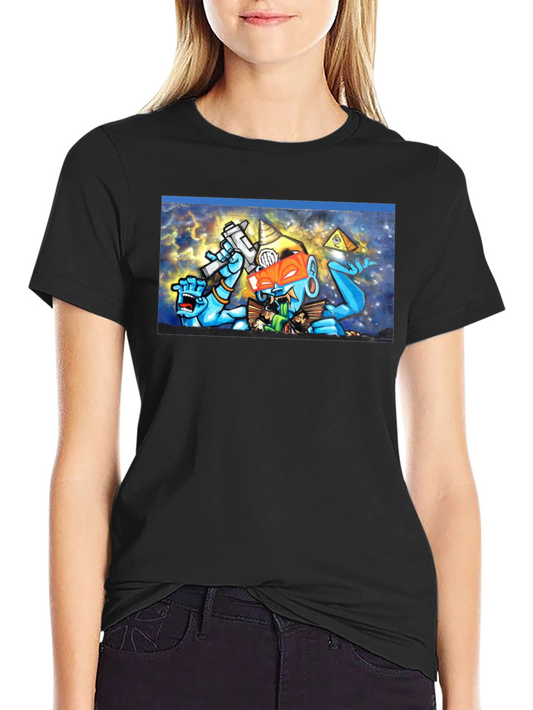 Black T-Shirt with Surreal Graffiti Graphic Print