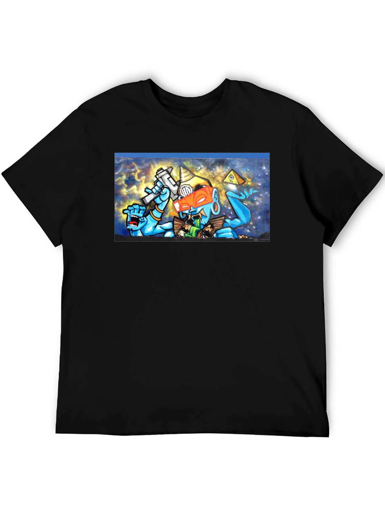 Black T-Shirt with Surreal Graffiti Graphic Print