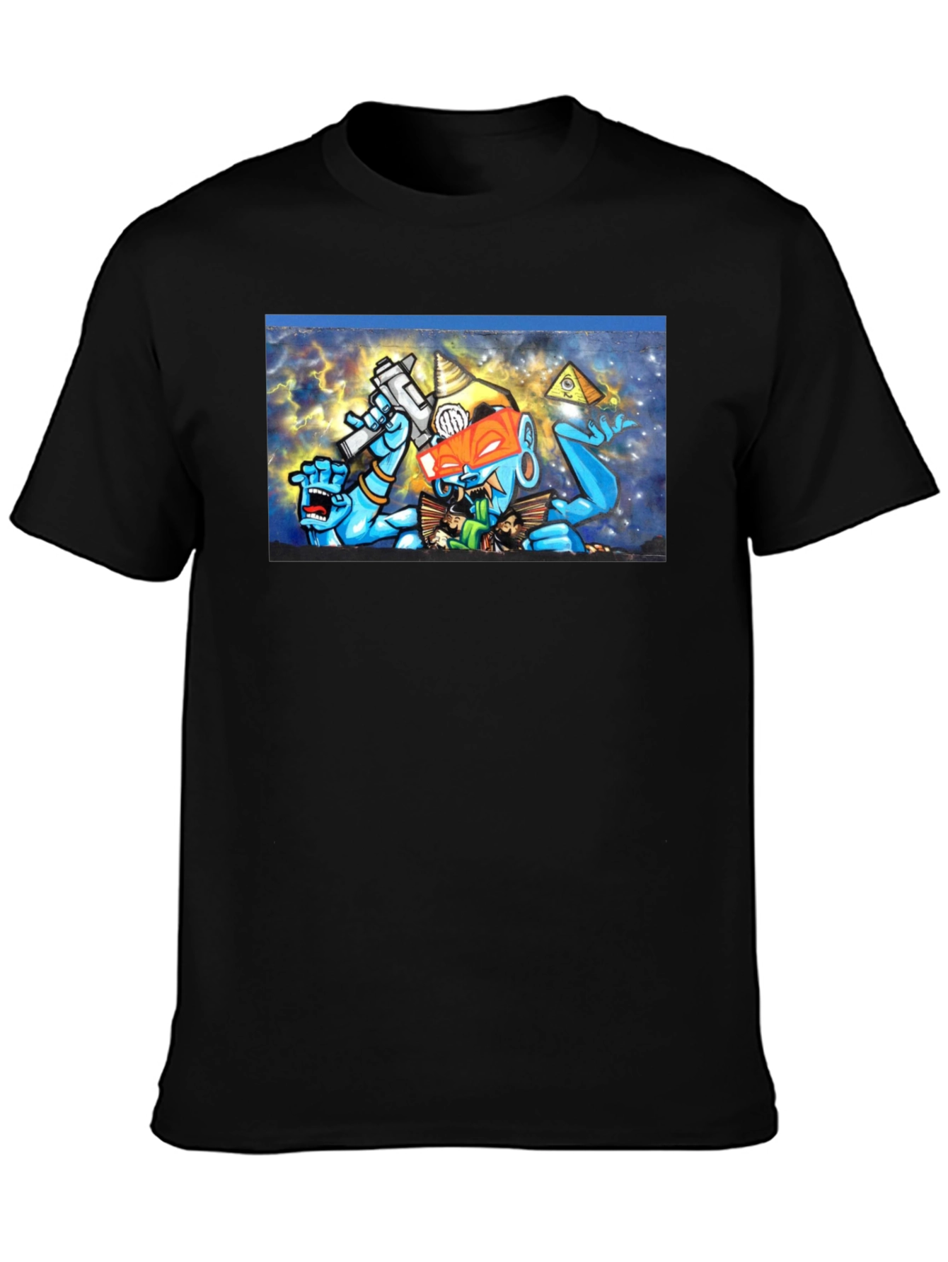 Black T-Shirt with Surreal Graffiti Graphic Print