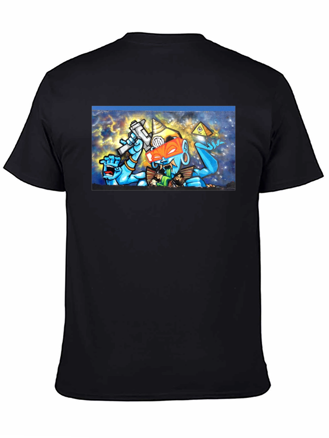 Black T-Shirt with Surreal Graffiti Graphic Print