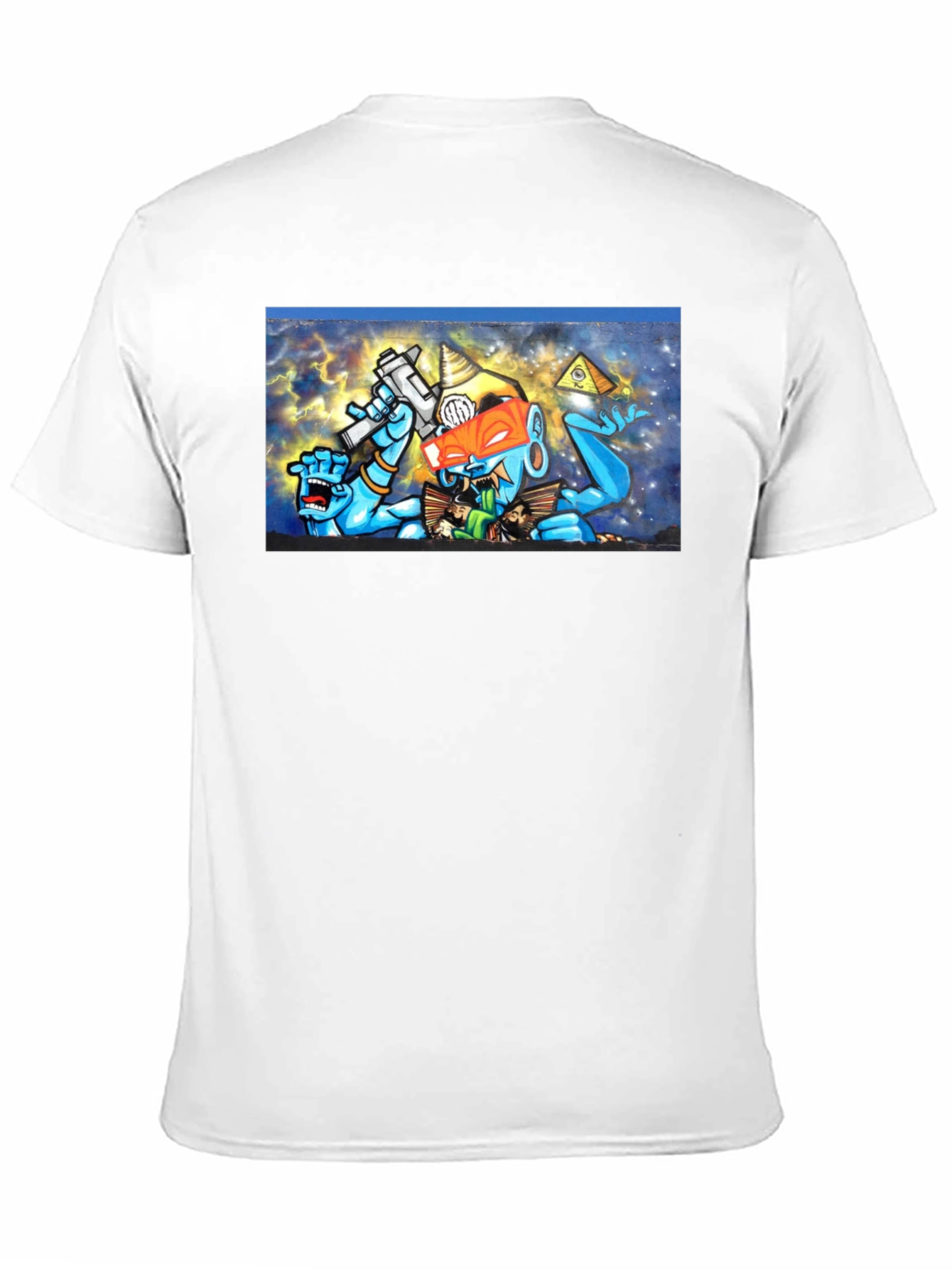 Black T-Shirt with Surreal Graffiti Graphic Print