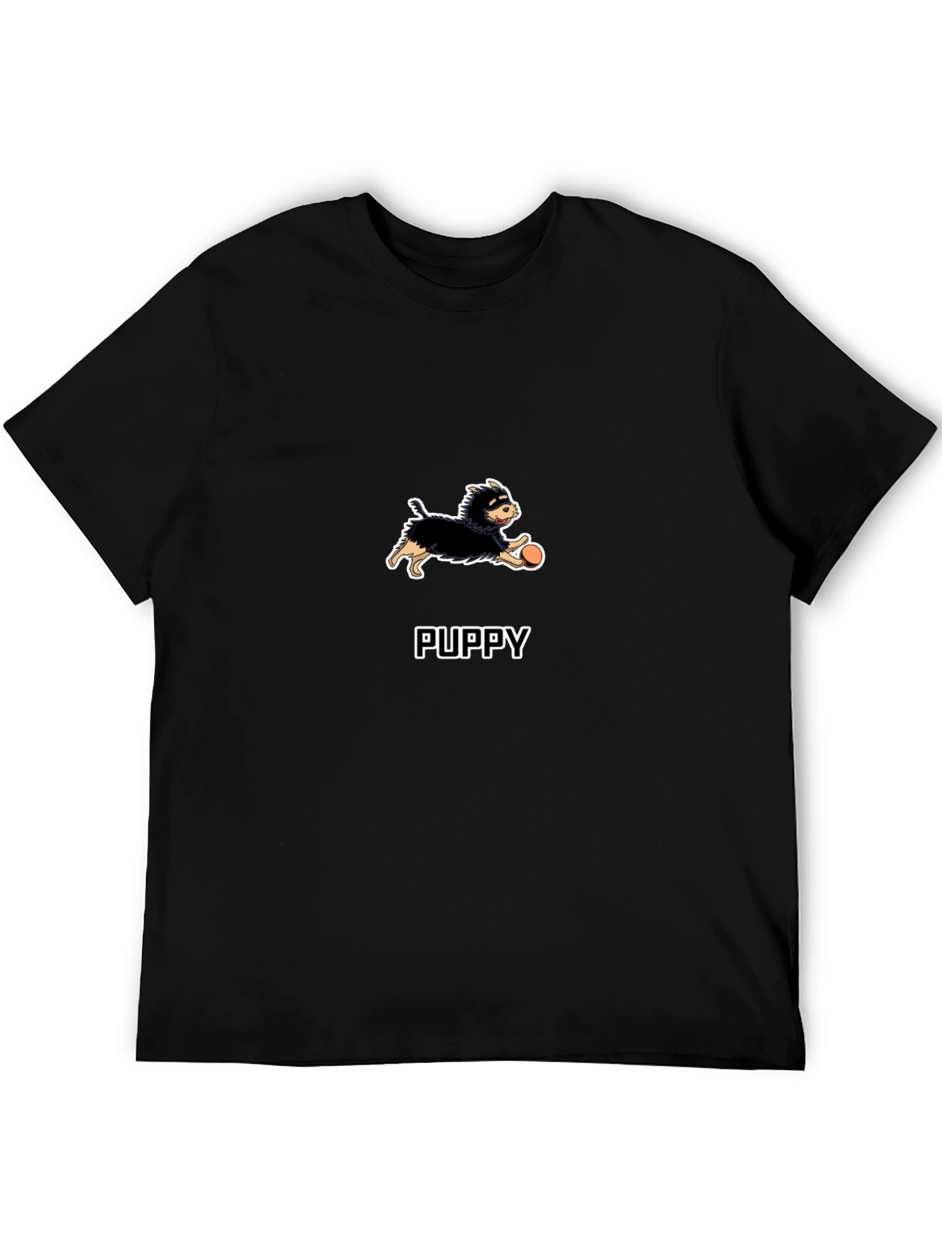 Puppy Cartoon Graphic Black T-Shirt
