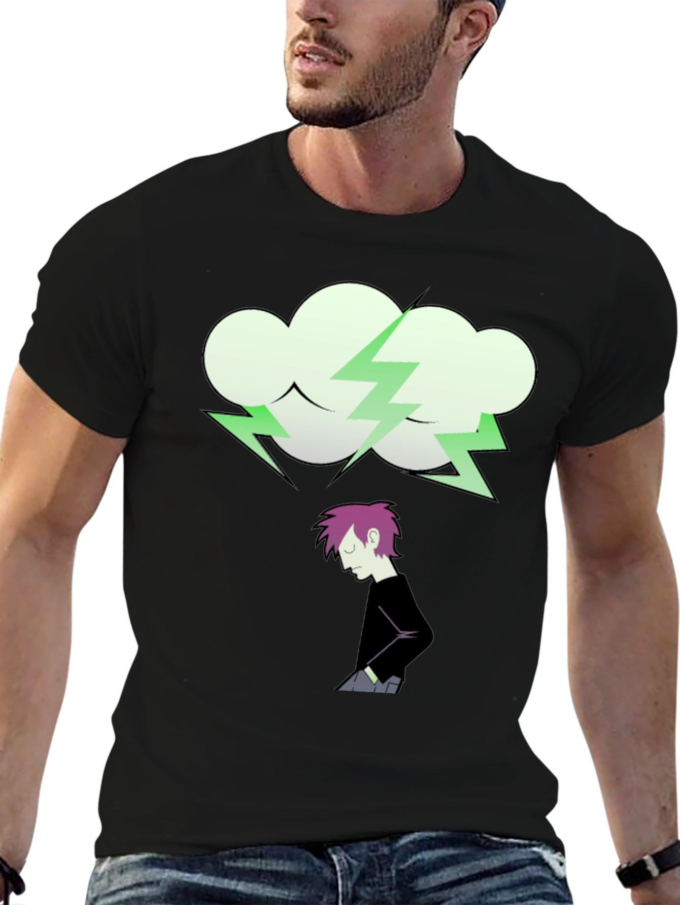 Cartoon Cloud Lightning Bolt Graphic Tee