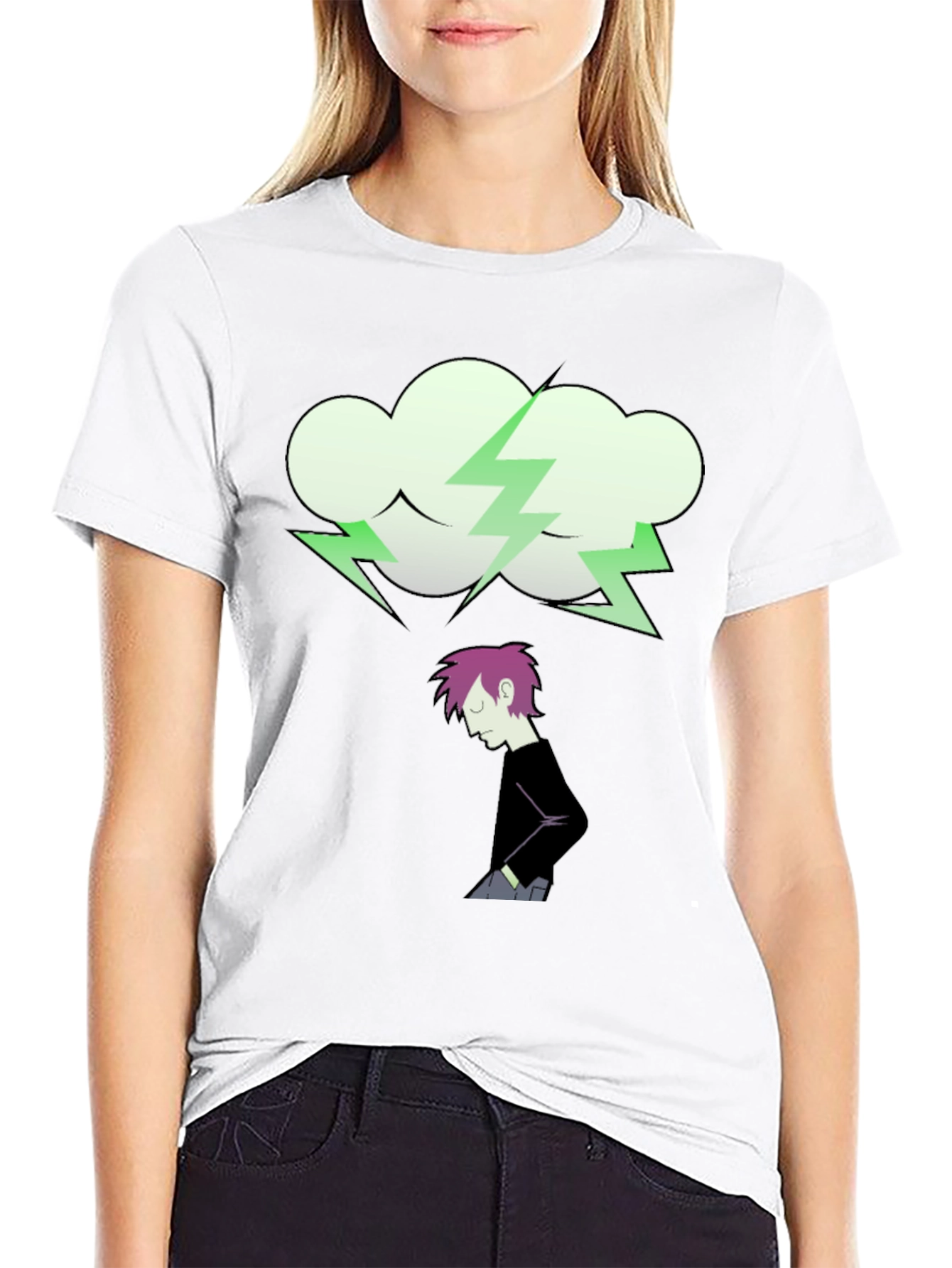 Cartoon Cloud Lightning Bolt Graphic Tee