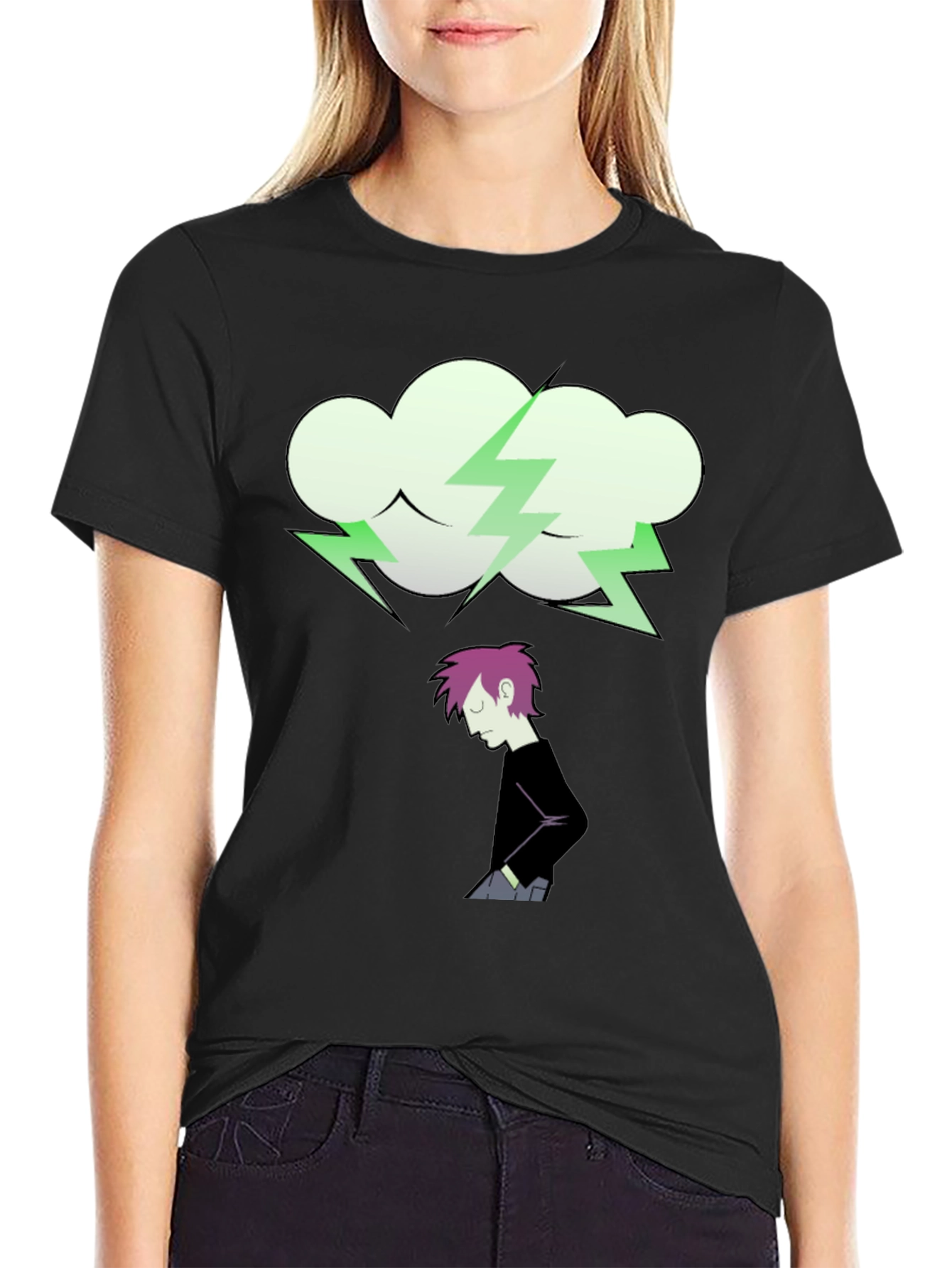 Cartoon Cloud Lightning Bolt Graphic Tee