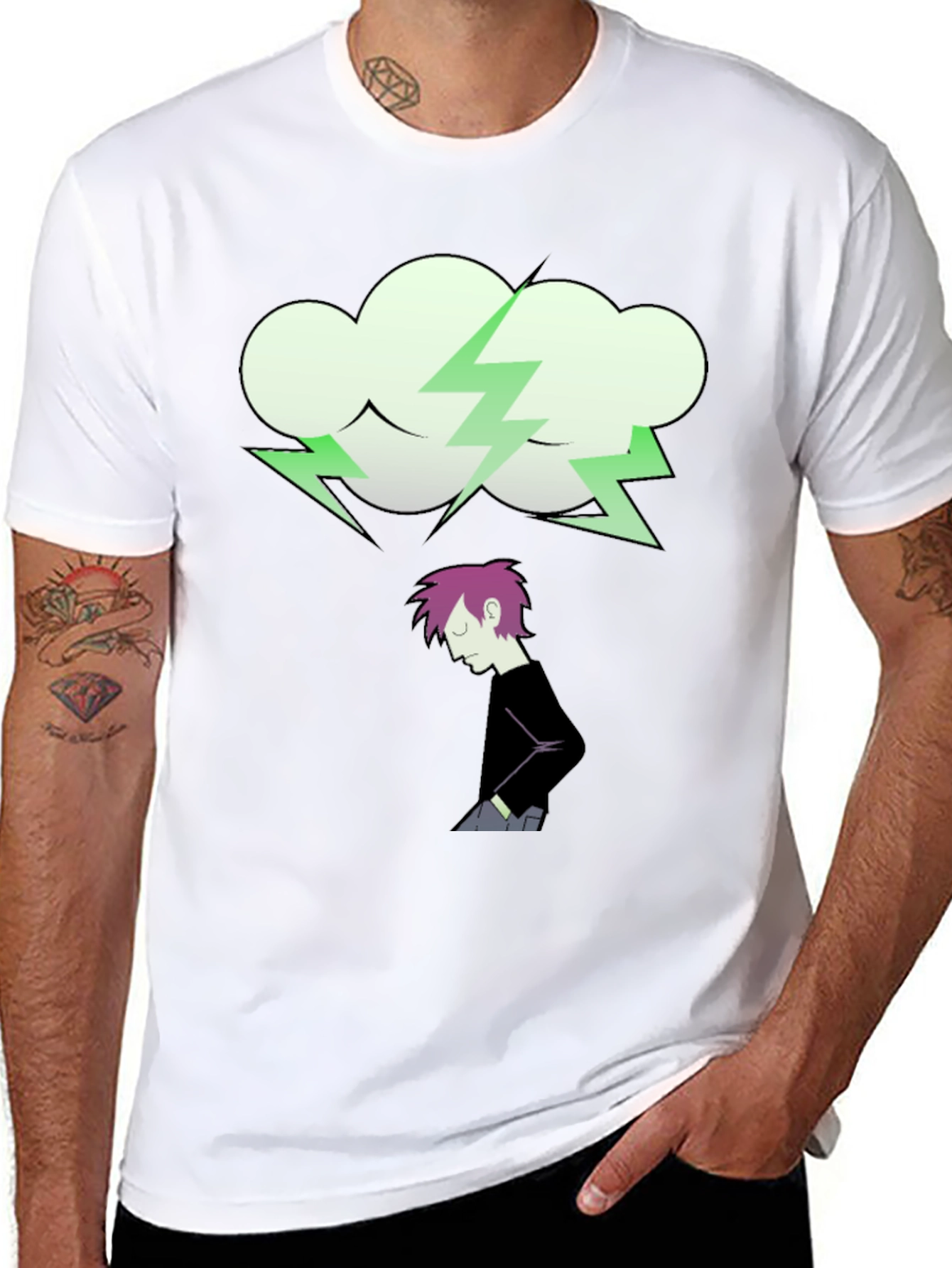 Cartoon Cloud Lightning Bolt Graphic Tee