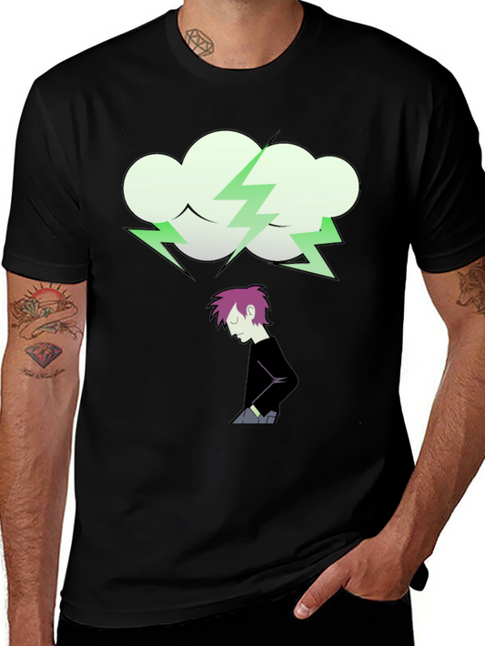 Cartoon Cloud Lightning Bolt Graphic Tee