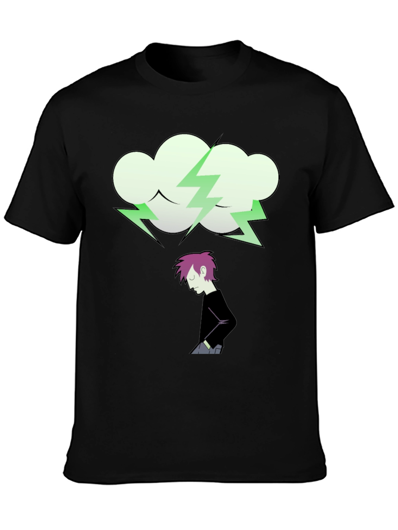 Cartoon Cloud Lightning Bolt Graphic Tee