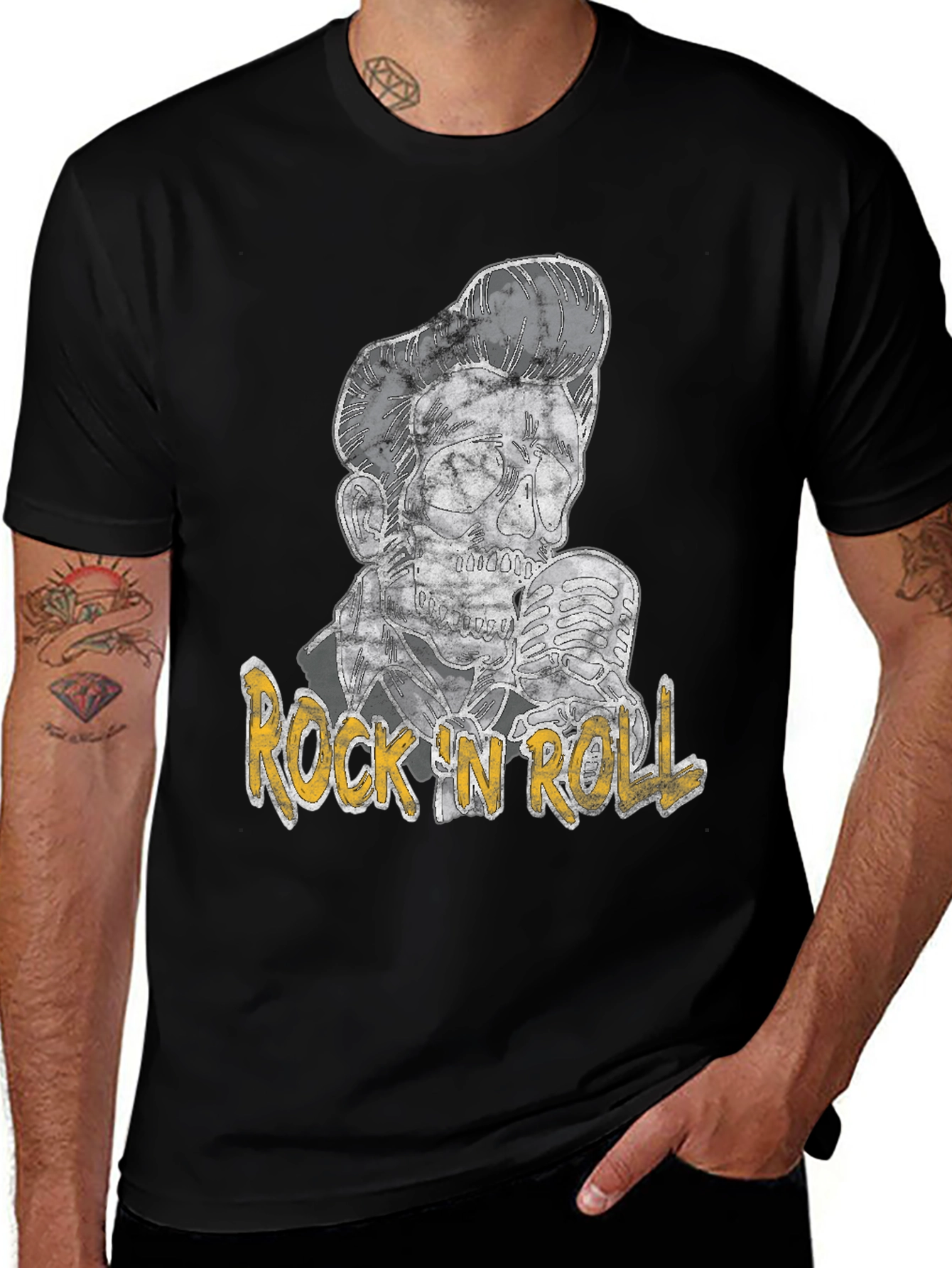 Rock n Roll Skeleton Graphic Black T-Shirt