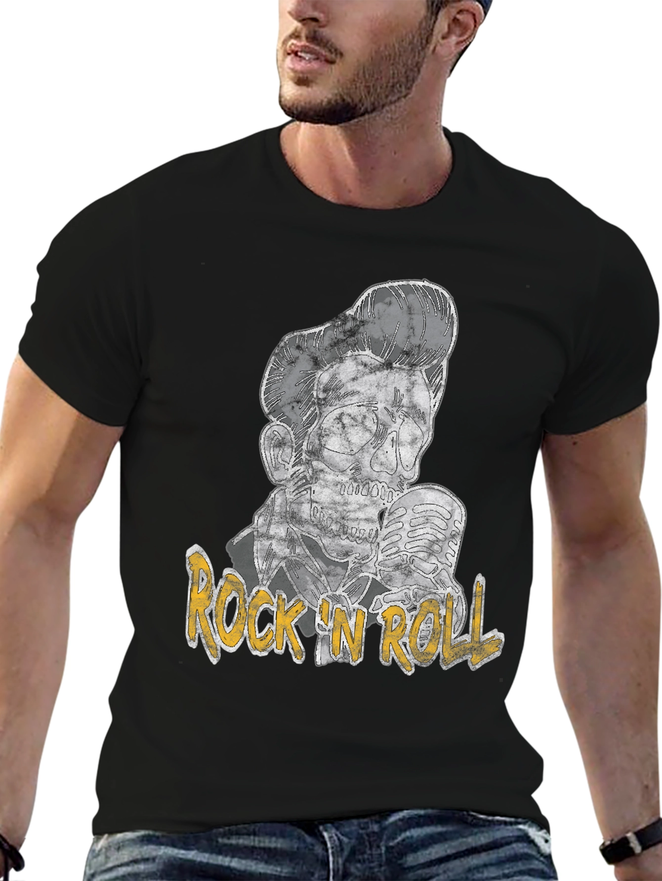 Rock n Roll Skeleton Graphic Black T-Shirt