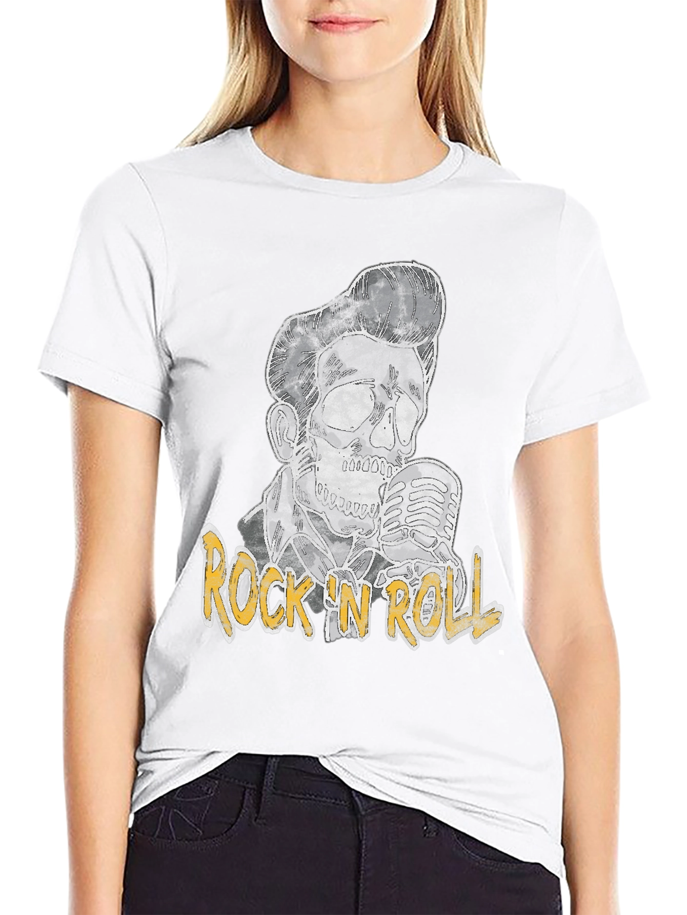 Rock n Roll Skeleton Graphic Black T-Shirt
