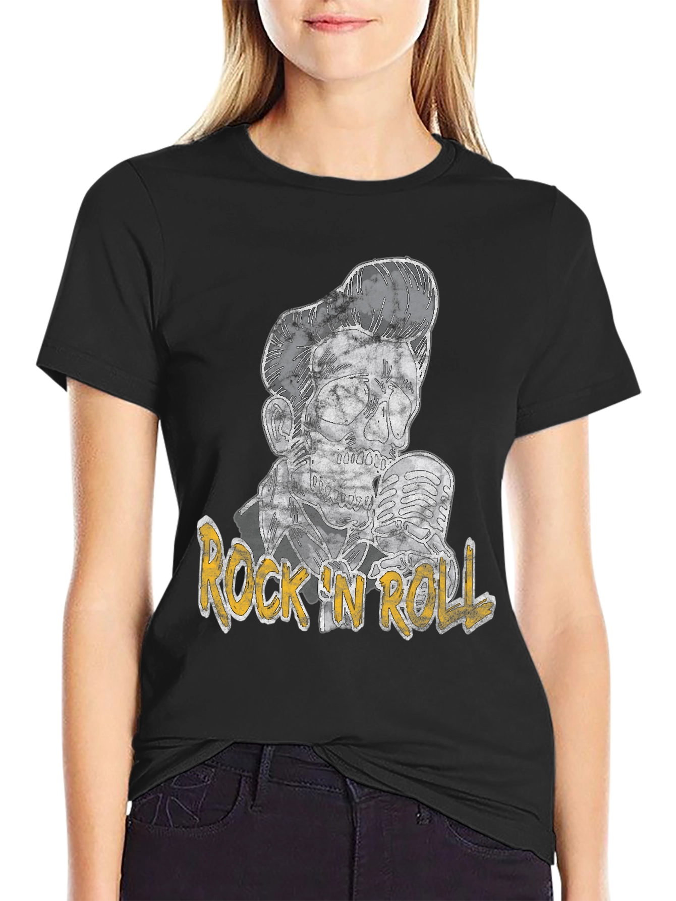 Rock n Roll Skeleton Graphic Black T-Shirt