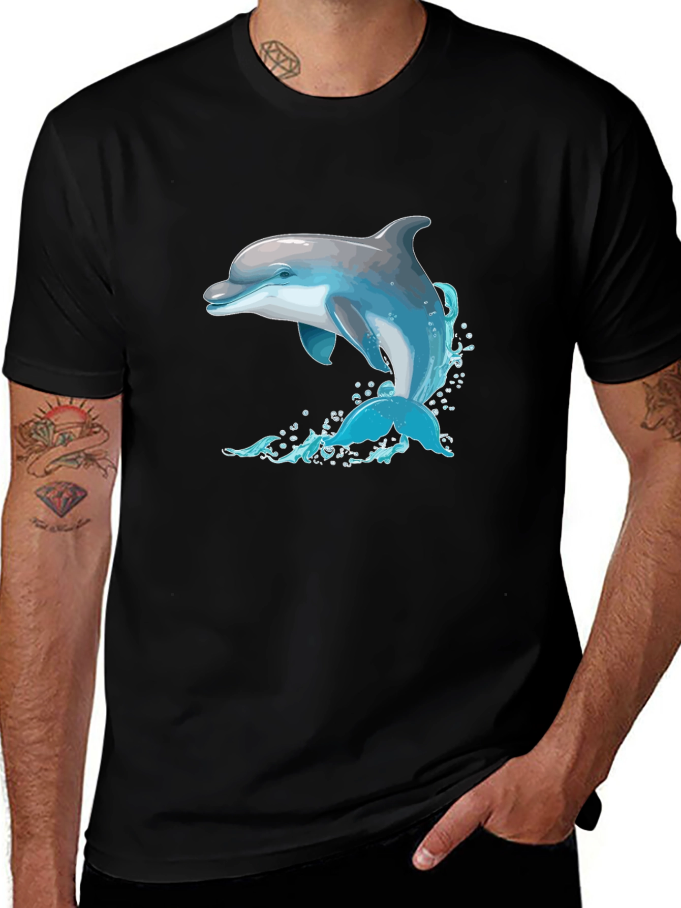 Dolphin Splash Graphic Black T-Shirt