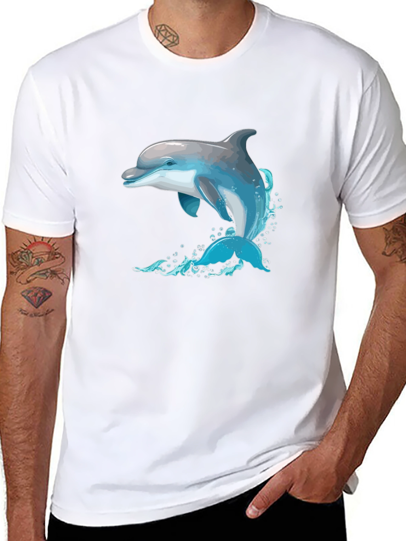 Dolphin Splash Graphic Black T-Shirt